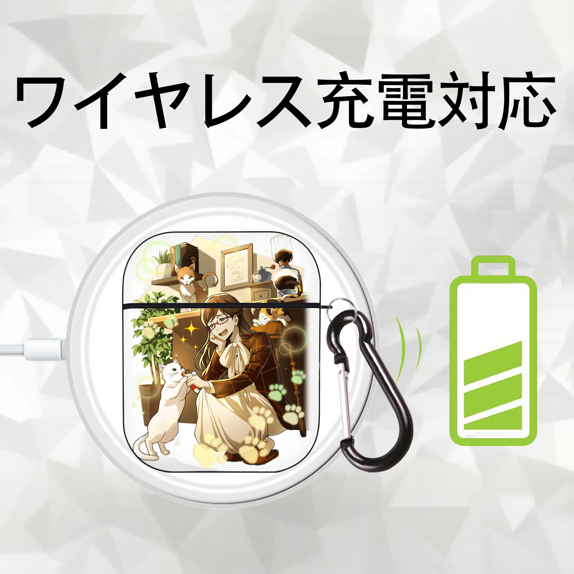 文豪ストレイドッグス Bungo Stray Dogs AirPods 第2世代保護ケース ハードシェル ブラック 耐衝撃・防指紋・カラビナ付き