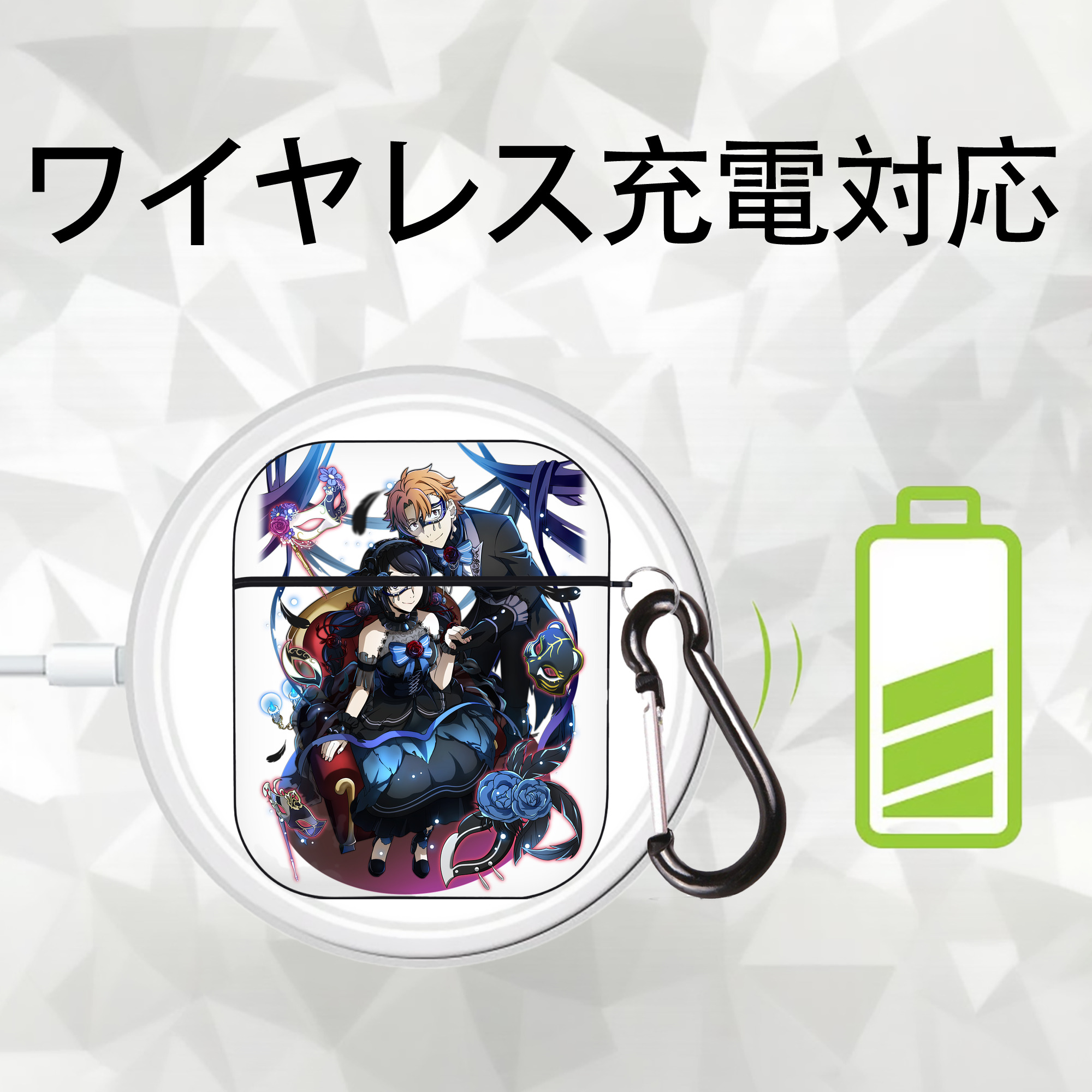 文豪ストレイドッグス Bungo Stray Dogs AirPods 第2世代保護ケース ハードシェル ブラック 耐衝撃・防指紋・カラビナ付き