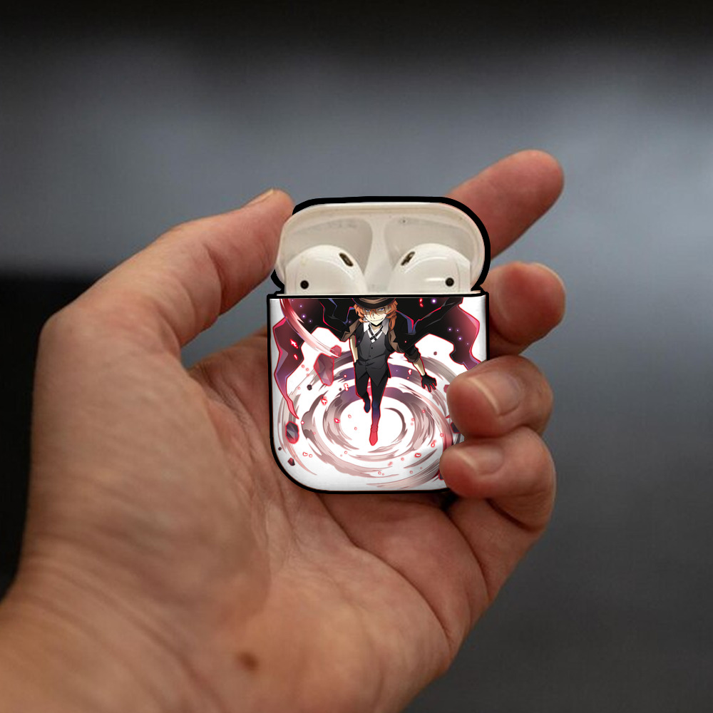 文豪ストレイドッグス Bungo Stray Dogs AirPods 第2世代保護ケース ハードシェル ブラック 耐衝撃・防指紋・カラビナ付き
