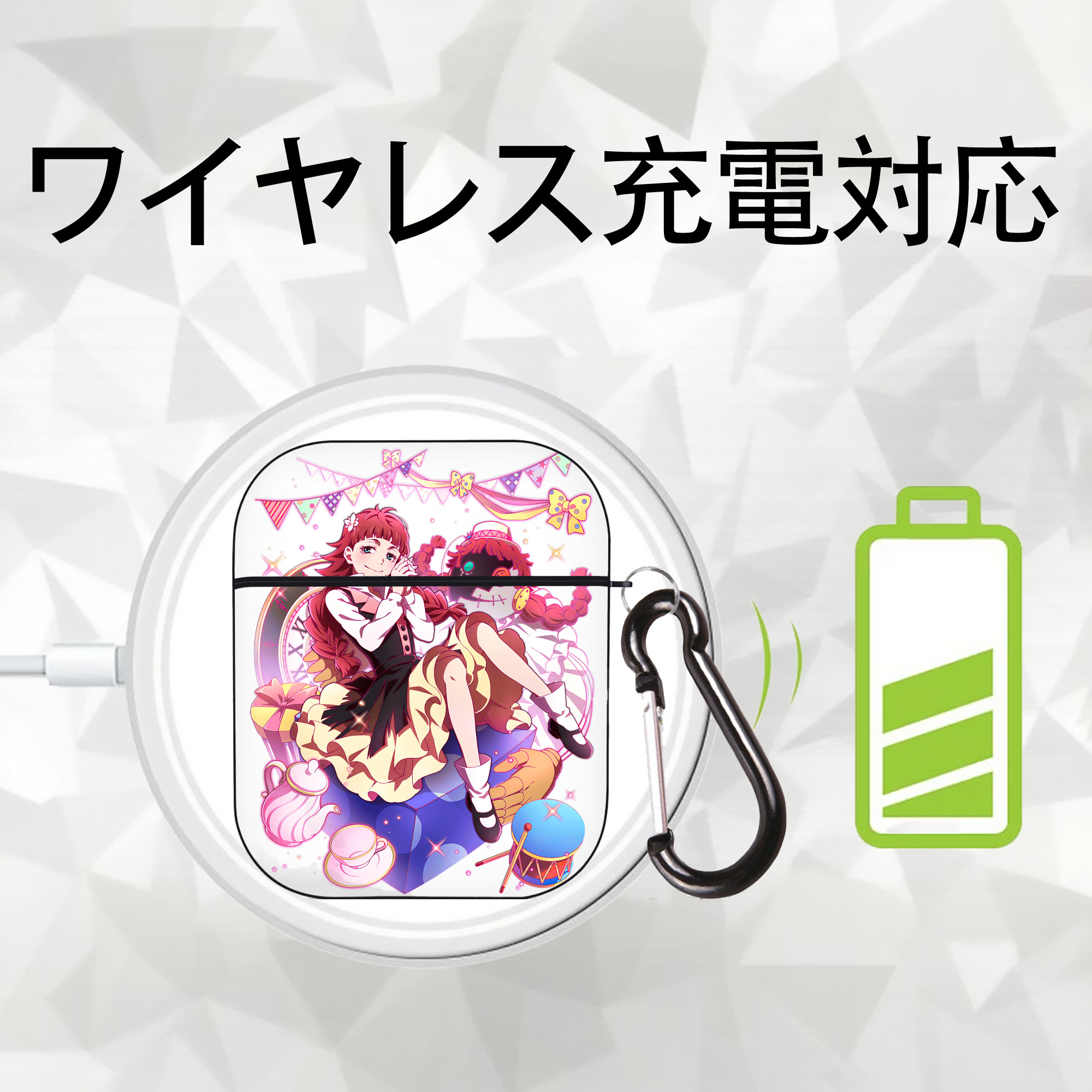 文豪ストレイドッグス Bungo Stray Dogs AirPods 第2世代保護ケース ハードシェル ブラック 耐衝撃・防指紋・カラビナ付き