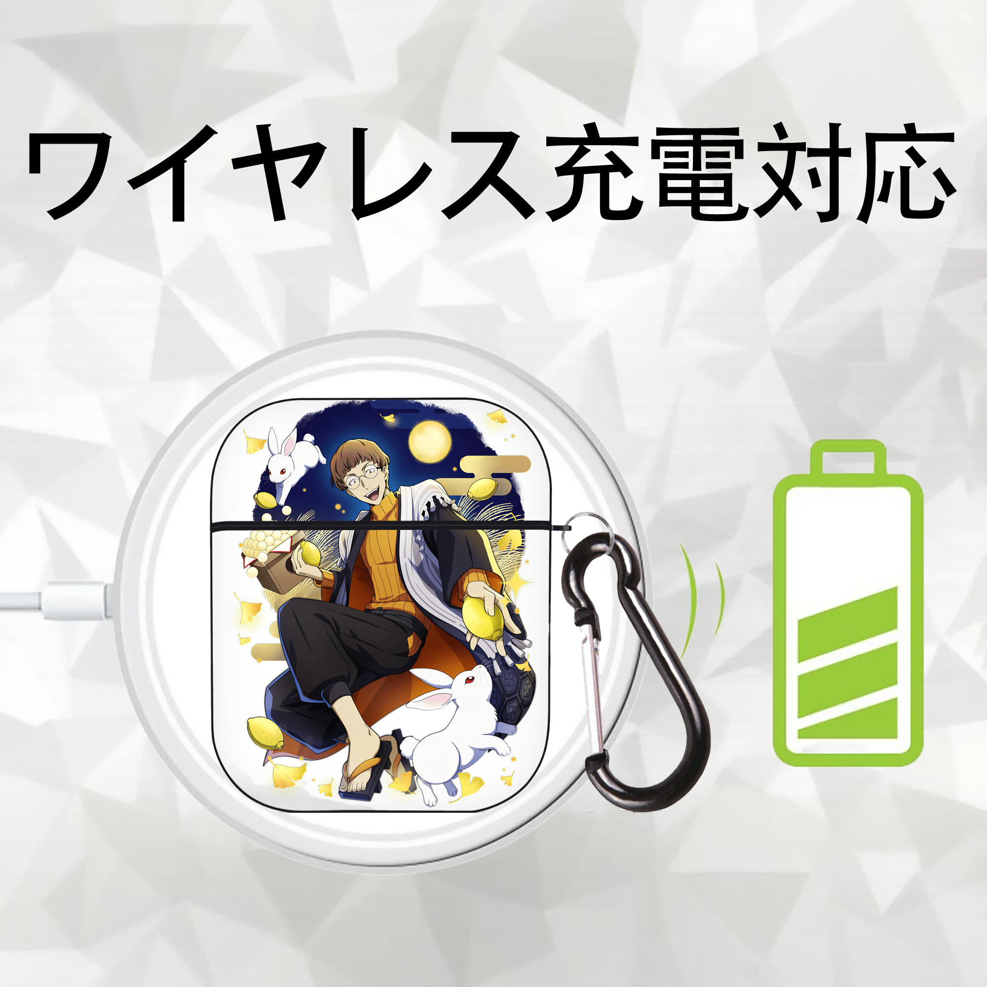 文豪ストレイドッグス Bungo Stray Dogs AirPods 第2世代保護ケース ハードシェル ブラック 耐衝撃・防指紋・カラビナ付き