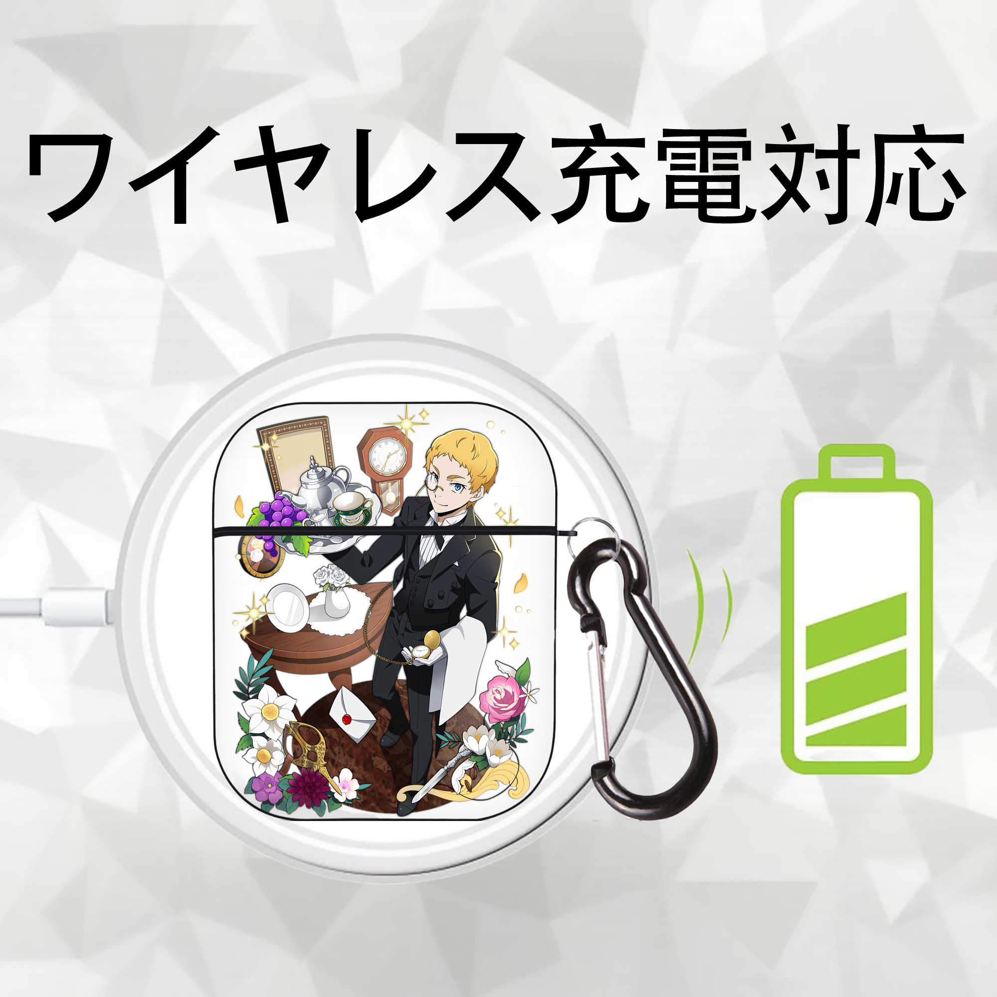 文豪ストレイドッグス Bungo Stray Dogs AirPods 第2世代保護ケース ハードシェル ブラック 耐衝撃・防指紋・カラビナ付き