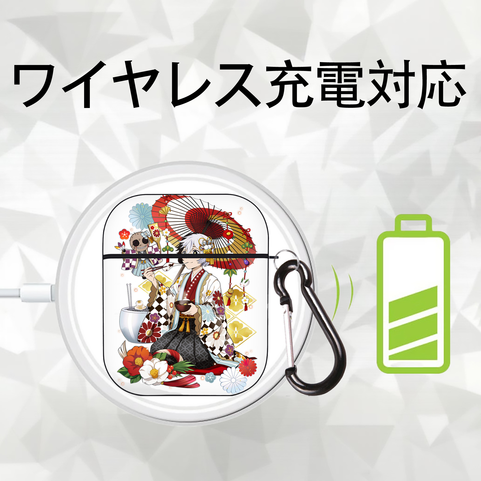 文豪ストレイドッグス Bungo Stray Dogs AirPods 第2世代保護ケース ハードシェル ブラック 耐衝撃・防指紋・カラビナ付き