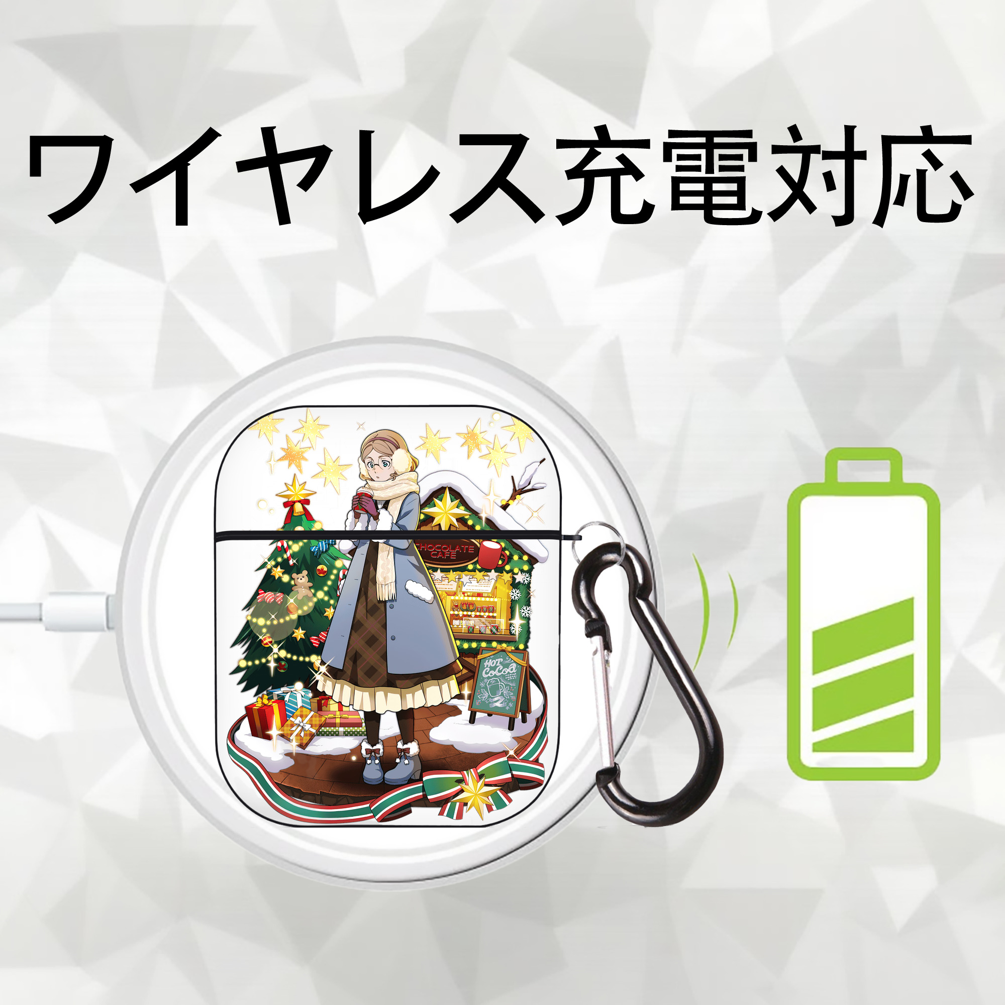 文豪ストレイドッグス Bungo Stray Dogs AirPods 第2世代保護ケース ハードシェル ブラック 耐衝撃・防指紋・カラビナ付き