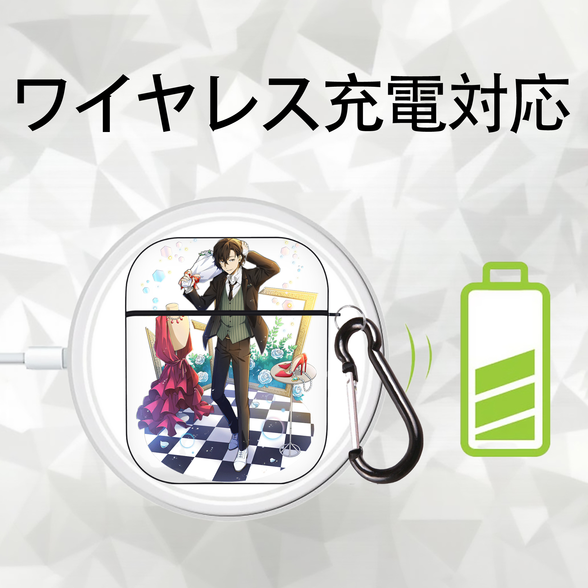 文豪ストレイドッグス Bungo Stray Dogs AirPods 第2世代保護ケース ハードシェル ブラック 耐衝撃・防指紋・カラビナ付き
