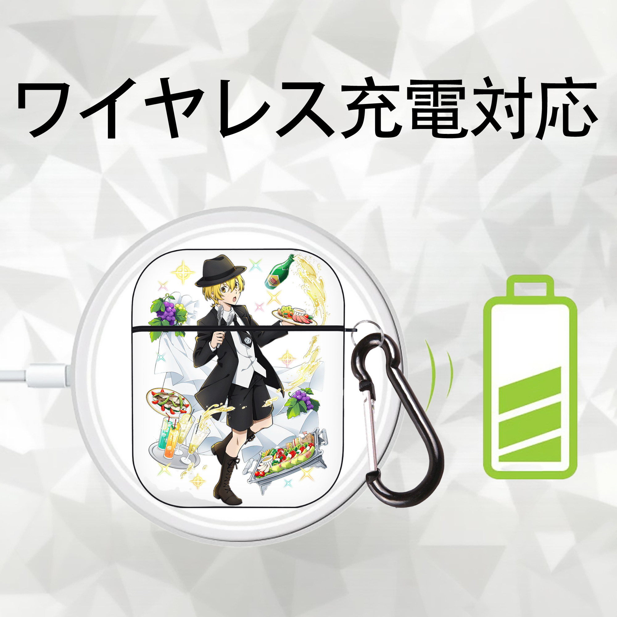 文豪ストレイドッグス Bungo Stray Dogs AirPods 第2世代保護ケース ハードシェル ブラック 耐衝撃・防指紋・カラビナ付き