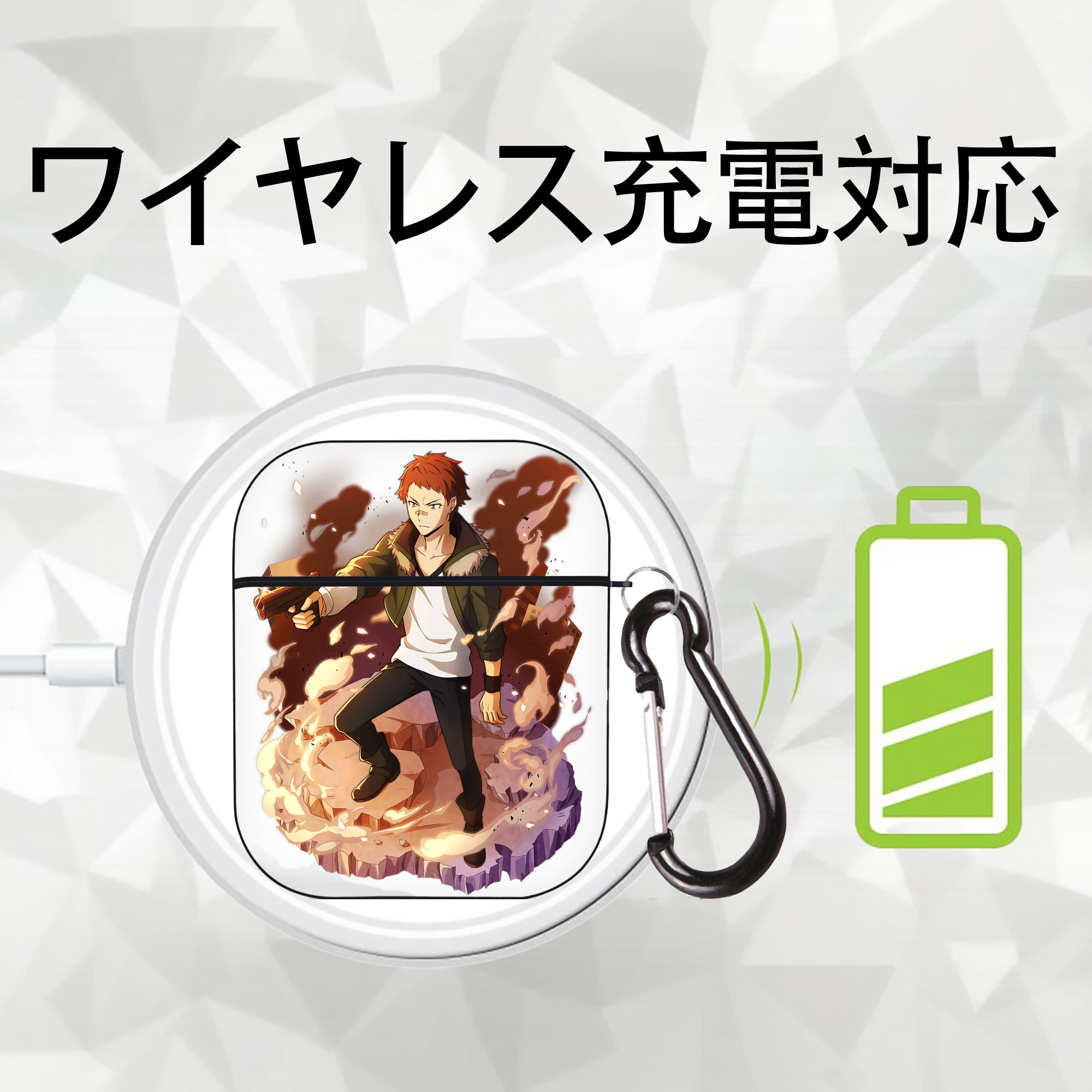文豪ストレイドッグス Bungo Stray Dogs AirPods 第2世代保護ケース ハードシェル ブラック 耐衝撃・防指紋・カラビナ付き