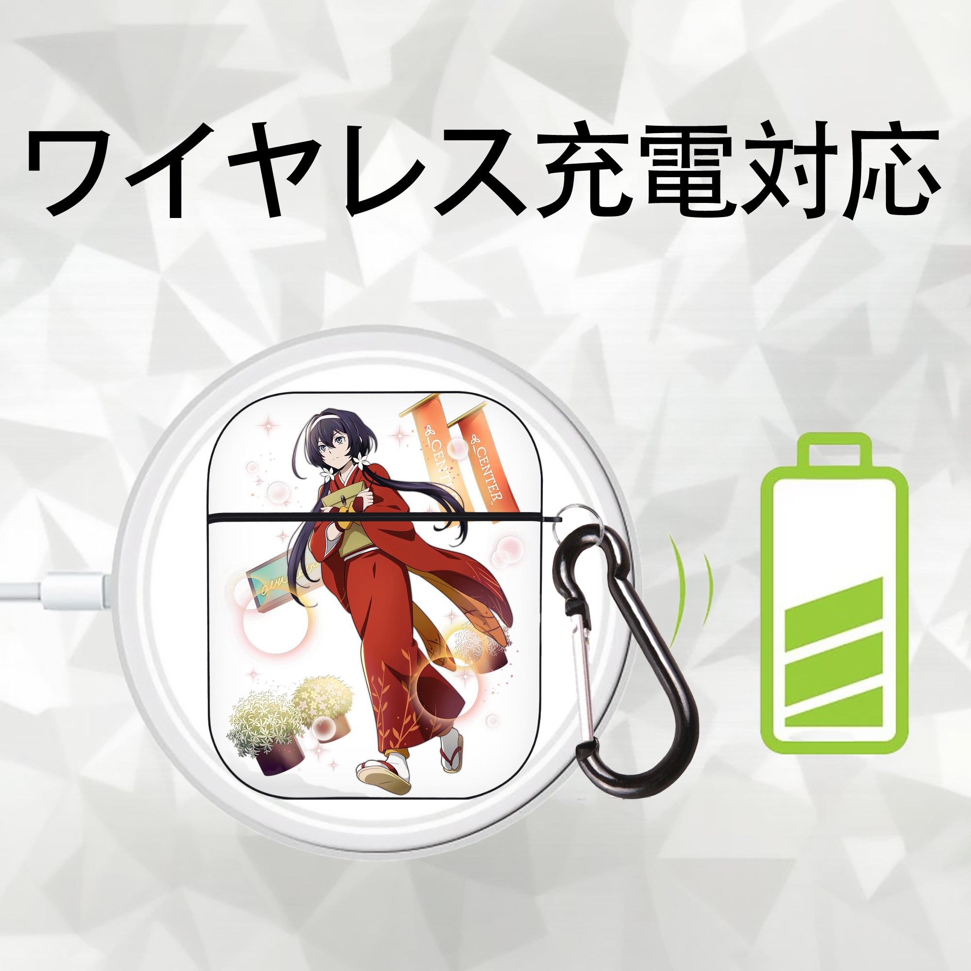 文豪ストレイドッグス Bungo Stray Dogs AirPods 第2世代保護ケース ハードシェル ブラック 耐衝撃・防指紋・カラビナ付き