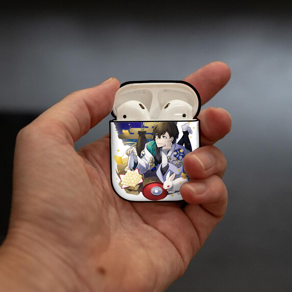 文豪ストレイドッグス Bungo Stray Dogs AirPods 第2世代保護ケース ハードシェル ブラック 耐衝撃・防指紋・カラビナ付き