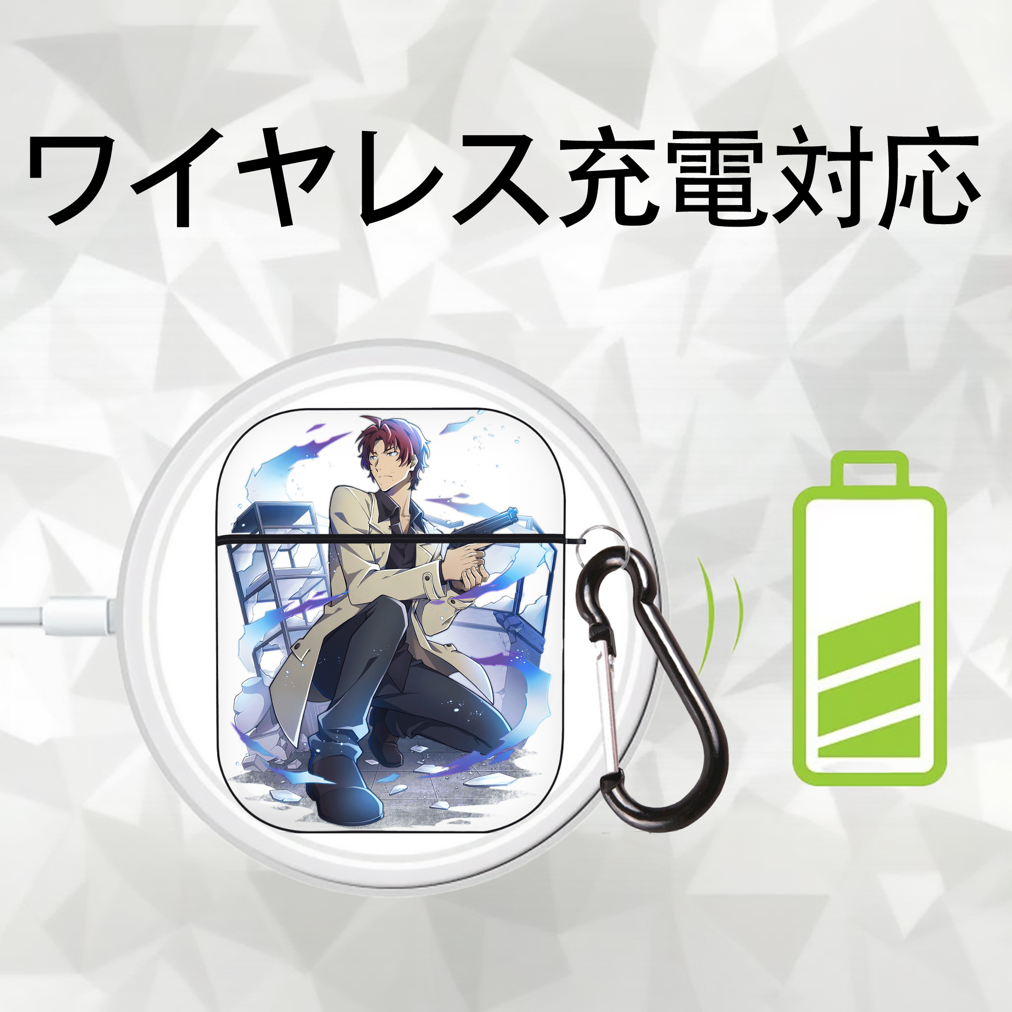 文豪ストレイドッグス Bungo Stray Dogs AirPods 第2世代保護ケース ハードシェル ブラック 耐衝撃・防指紋・カラビナ付き