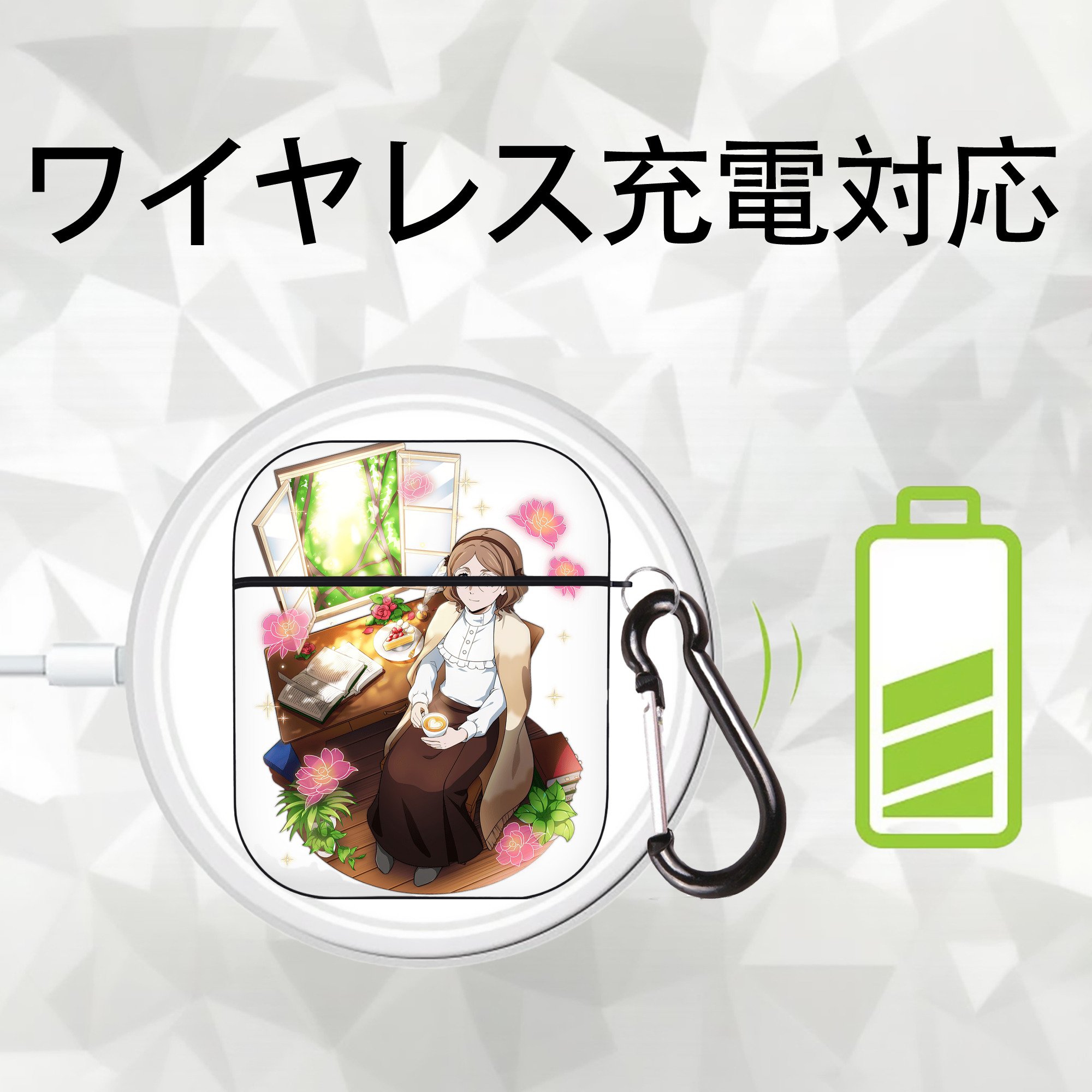 文豪ストレイドッグス Bungo Stray Dogs AirPods 第2世代保護ケース ハードシェル ブラック 耐衝撃・防指紋・カラビナ付き