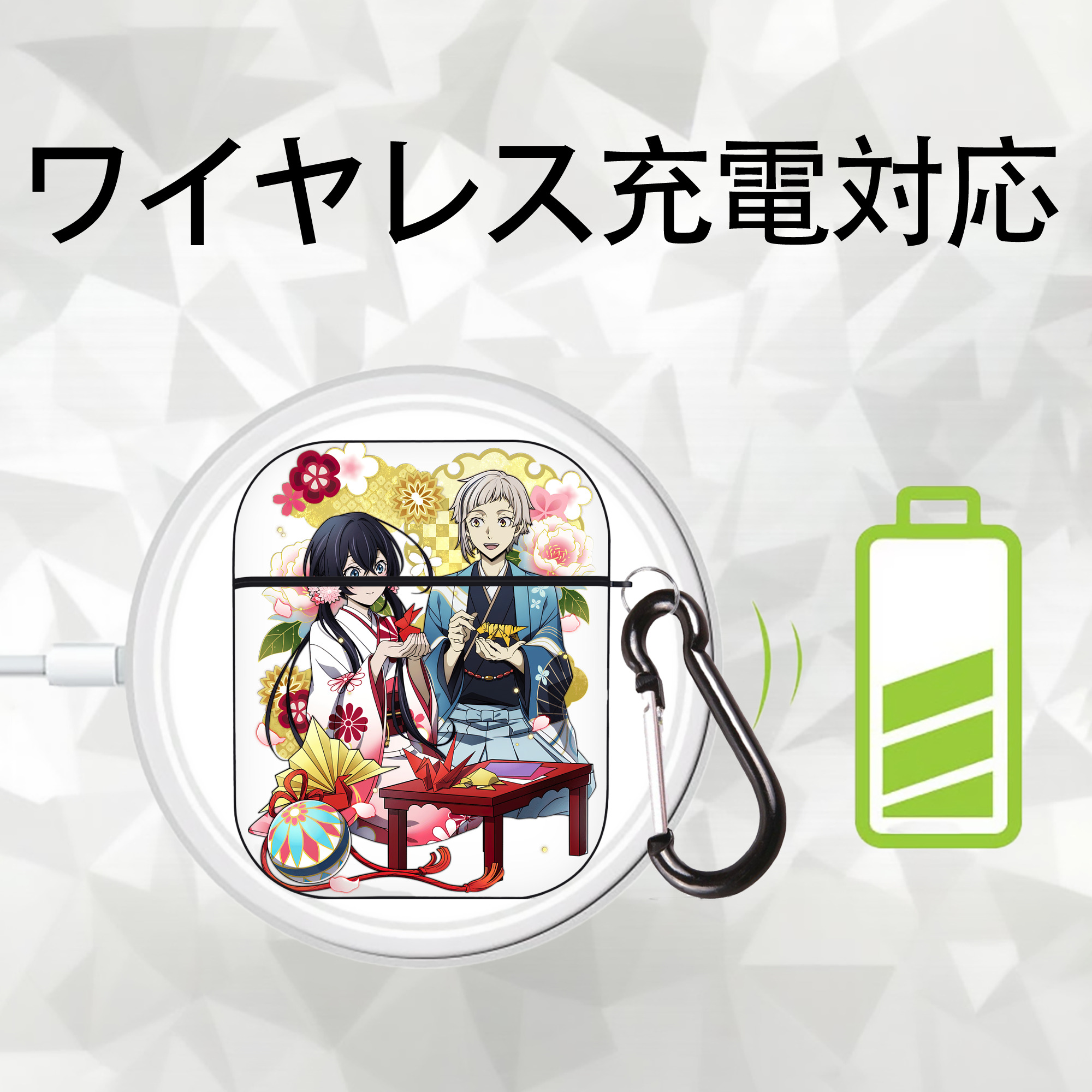 文豪ストレイドッグス Bungo Stray Dogs AirPods 第2世代保護ケース ハードシェル ブラック 耐衝撃・防指紋・カラビナ付き