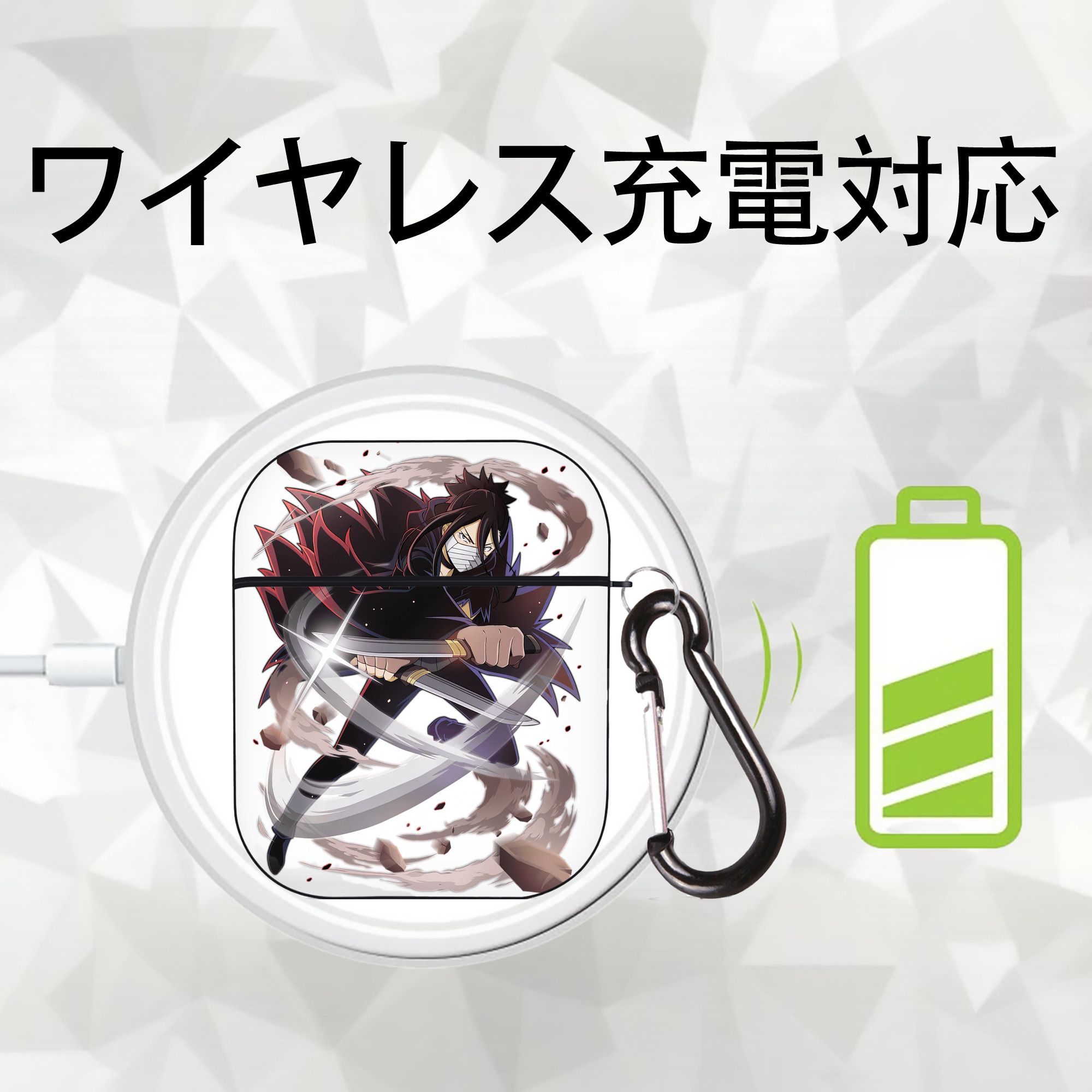 文豪ストレイドッグス Bungo Stray Dogs AirPods 第2世代保護ケース ハードシェル ブラック 耐衝撃・防指紋・カラビナ付き