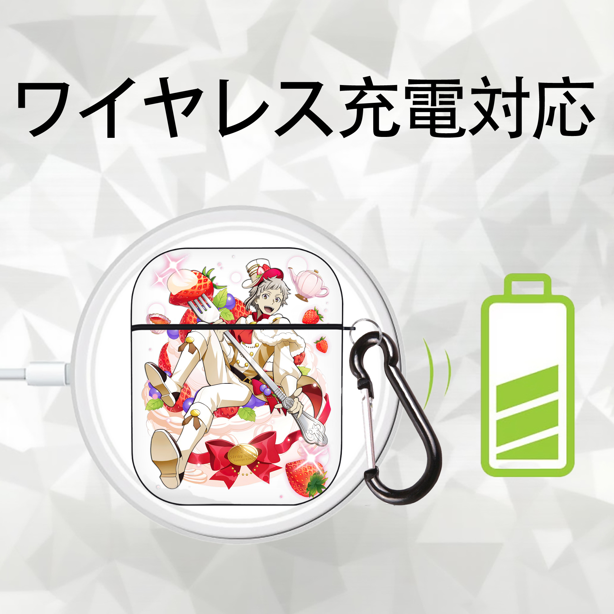 文豪ストレイドッグス Bungo Stray Dogs AirPods 第2世代保護ケース ハードシェル ブラック 耐衝撃・防指紋・カラビナ付き