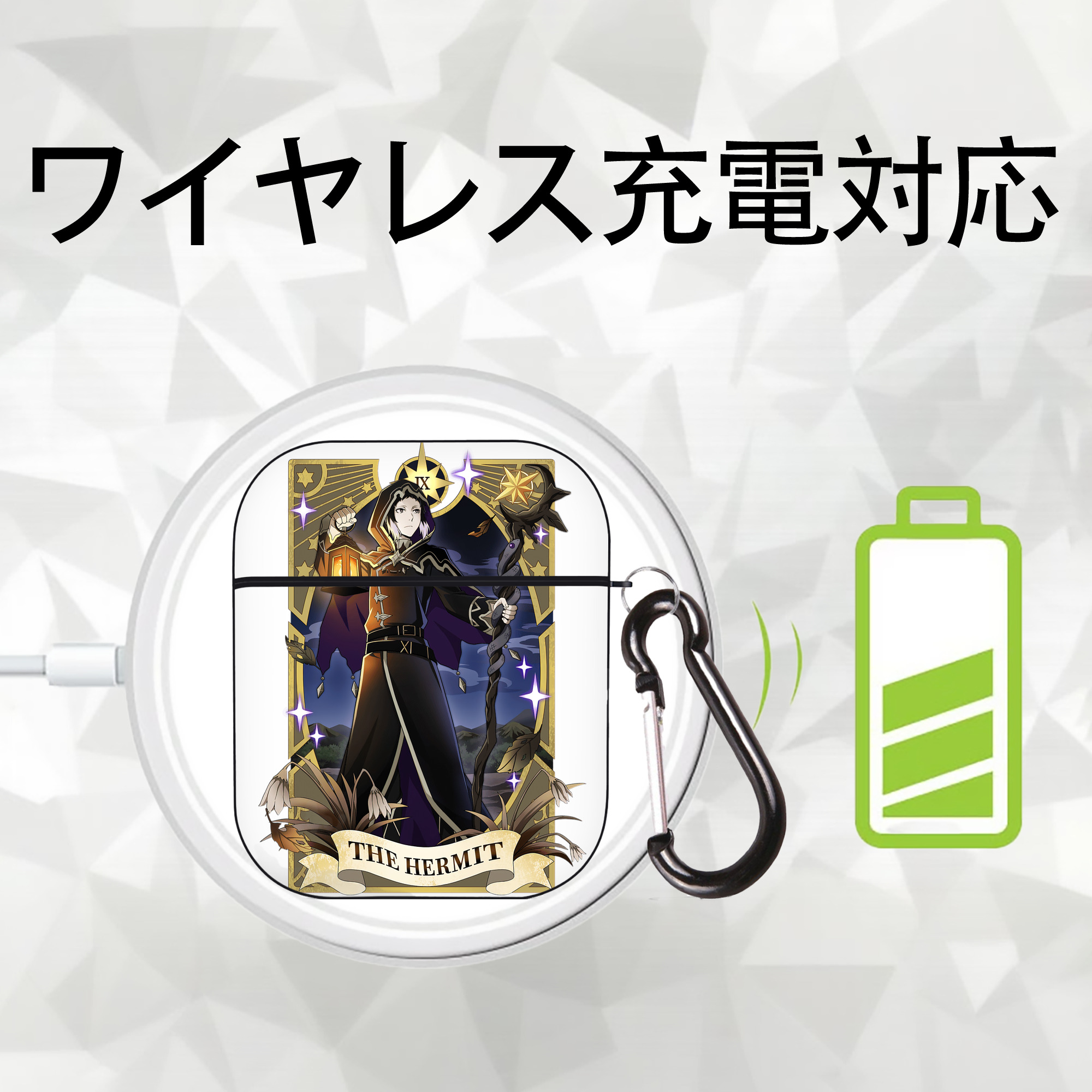 文豪ストレイドッグス Bungo Stray Dogs AirPods 第2世代保護ケース ハードシェル ブラック 耐衝撃・防指紋・カラビナ付き