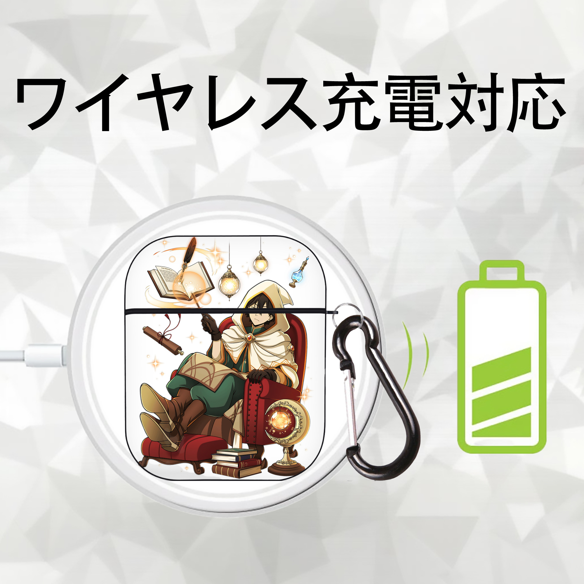 文豪ストレイドッグス Bungo Stray Dogs AirPods 第2世代保護ケース ハードシェル ブラック 耐衝撃・防指紋・カラビナ付き
