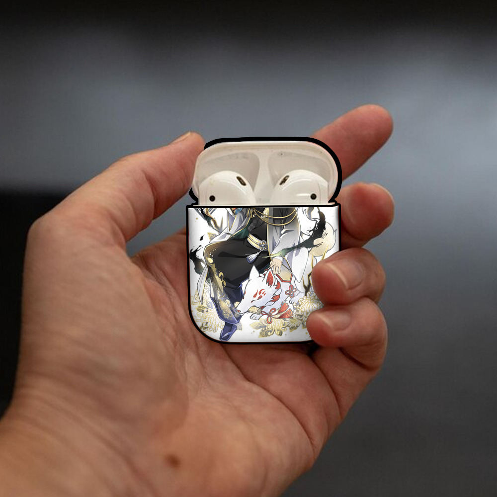 文豪ストレイドッグス Bungo Stray Dogs AirPods 第2世代保護ケース ハードシェル ブラック 耐衝撃・防指紋・カラビナ付き