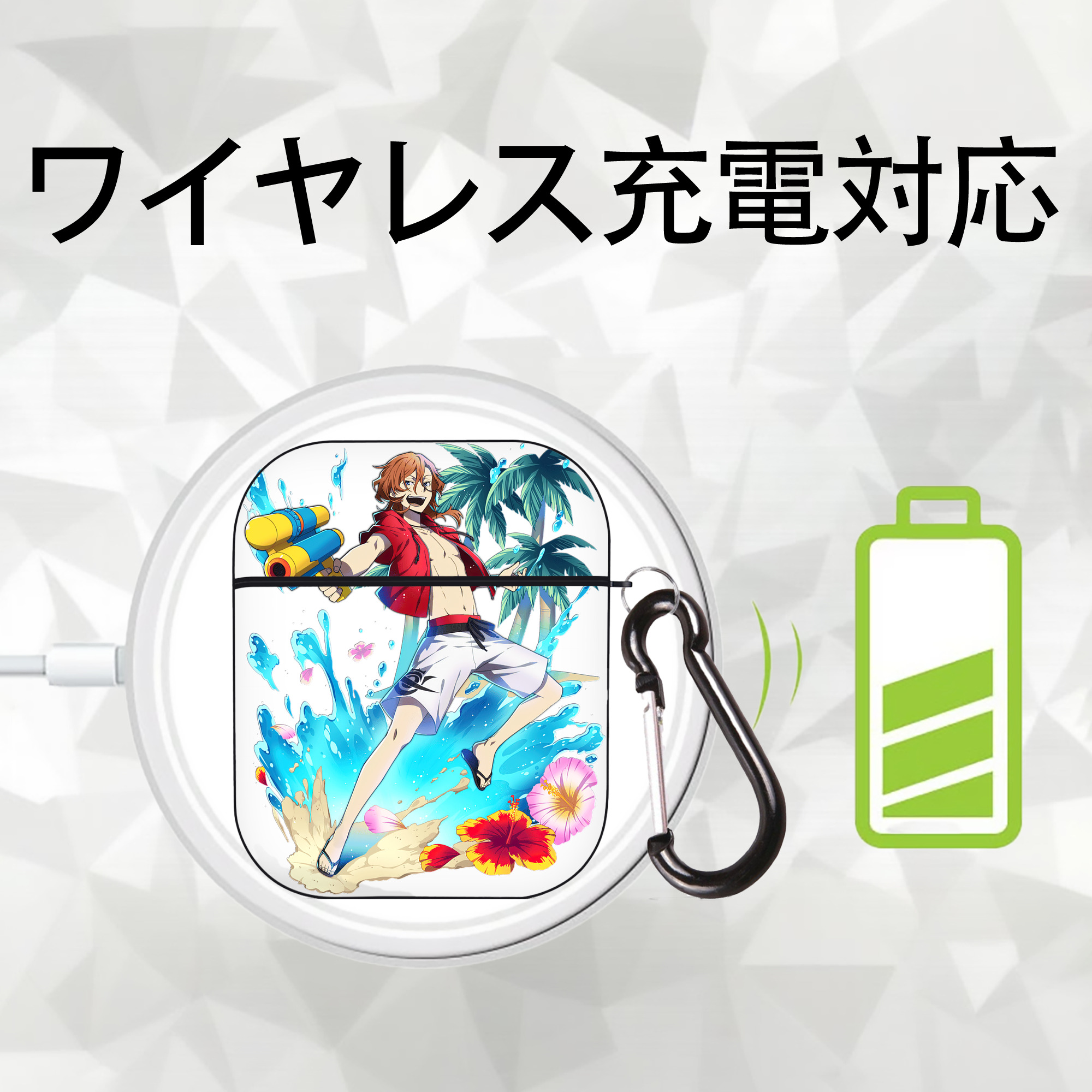 文豪ストレイドッグス Bungo Stray Dogs AirPods 第2世代保護ケース ハードシェル ブラック 耐衝撃・防指紋・カラビナ付き