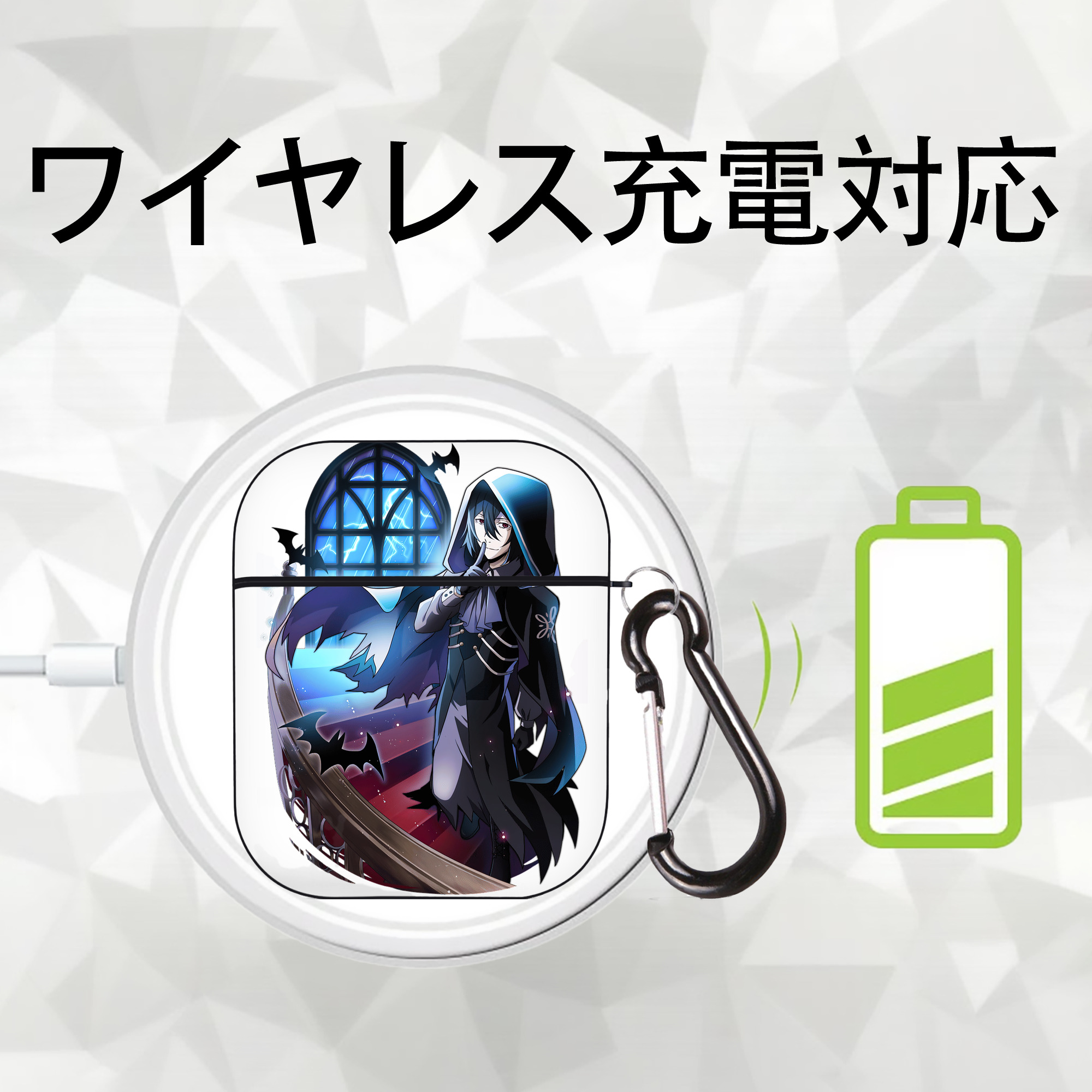 文豪ストレイドッグス Bungo Stray Dogs AirPods 第2世代保護ケース ハードシェル ブラック 耐衝撃・防指紋・カラビナ付き
