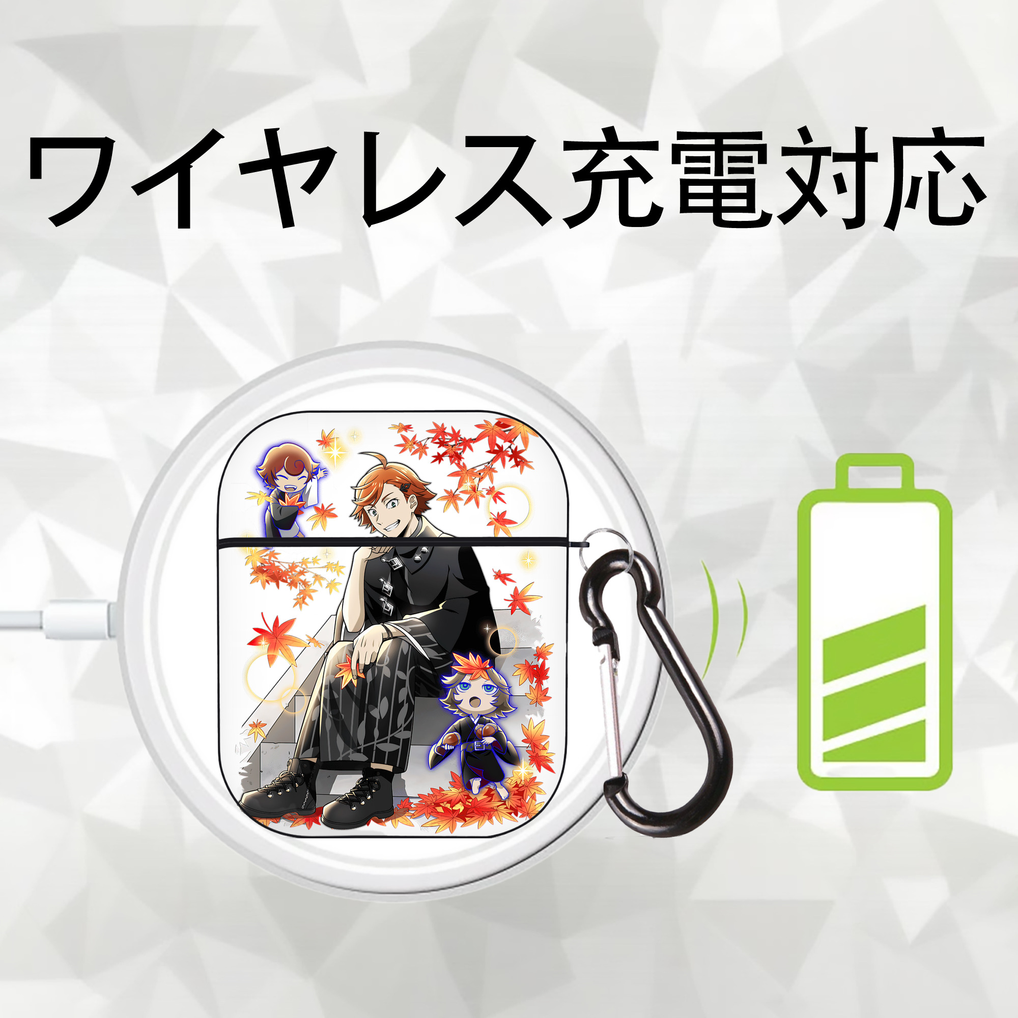 文豪ストレイドッグス Bungo Stray Dogs AirPods 第2世代保護ケース ハードシェル ブラック 耐衝撃・防指紋・カラビナ付き