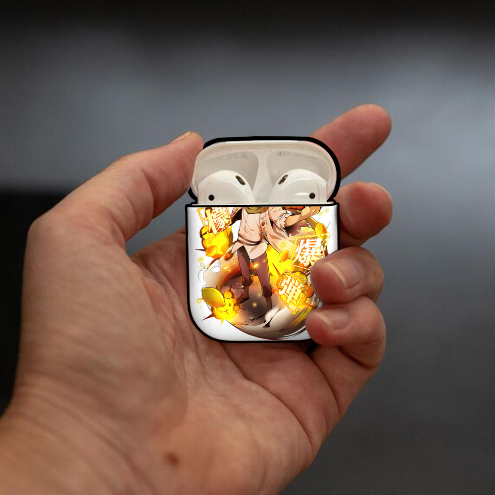 文豪ストレイドッグス Bungo Stray Dogs AirPods 第2世代保護ケース ハードシェル ブラック 耐衝撃・防指紋・カラビナ付き