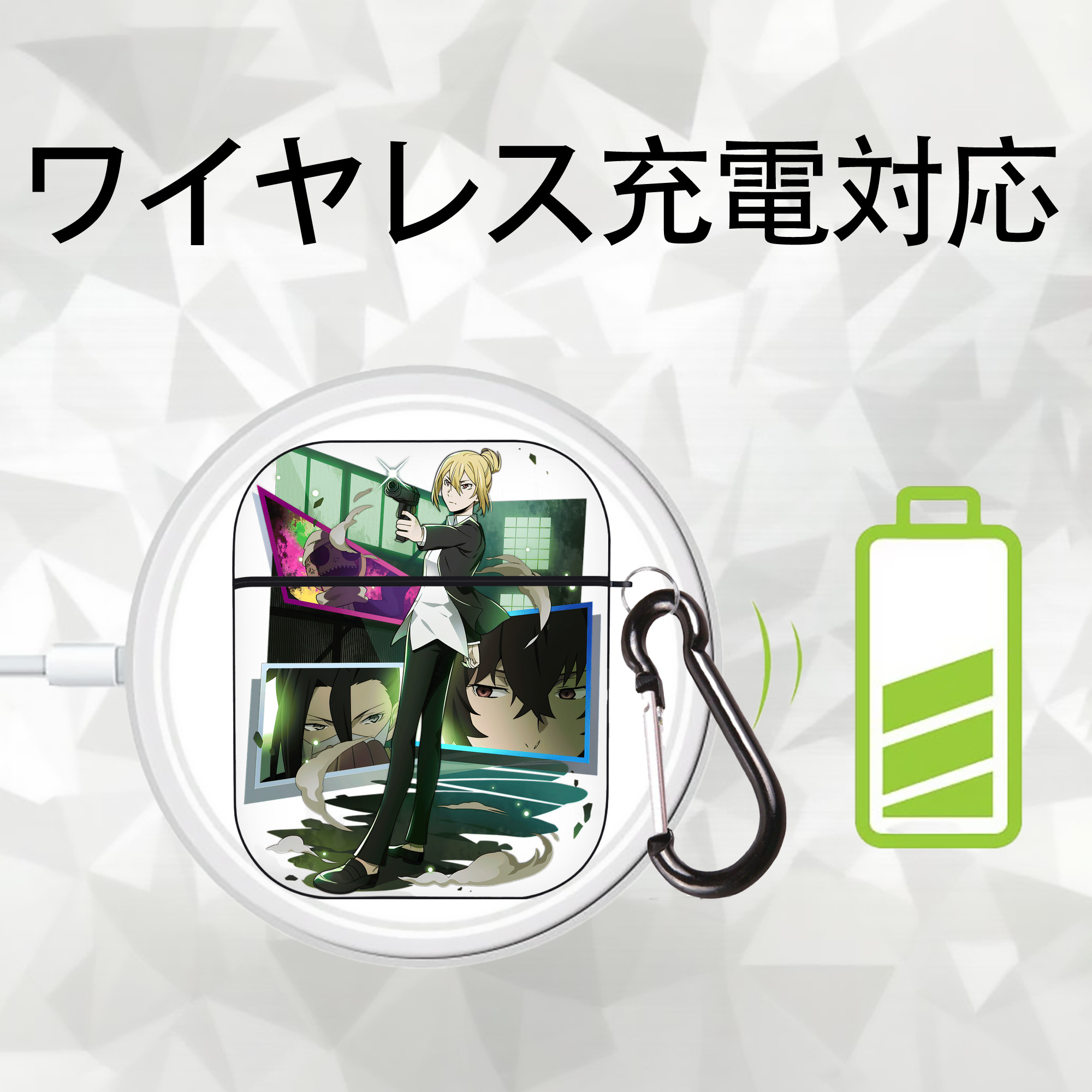 文豪ストレイドッグス Bungo Stray Dogs AirPods 第2世代保護ケース ハードシェル ブラック 耐衝撃・防指紋・カラビナ付き