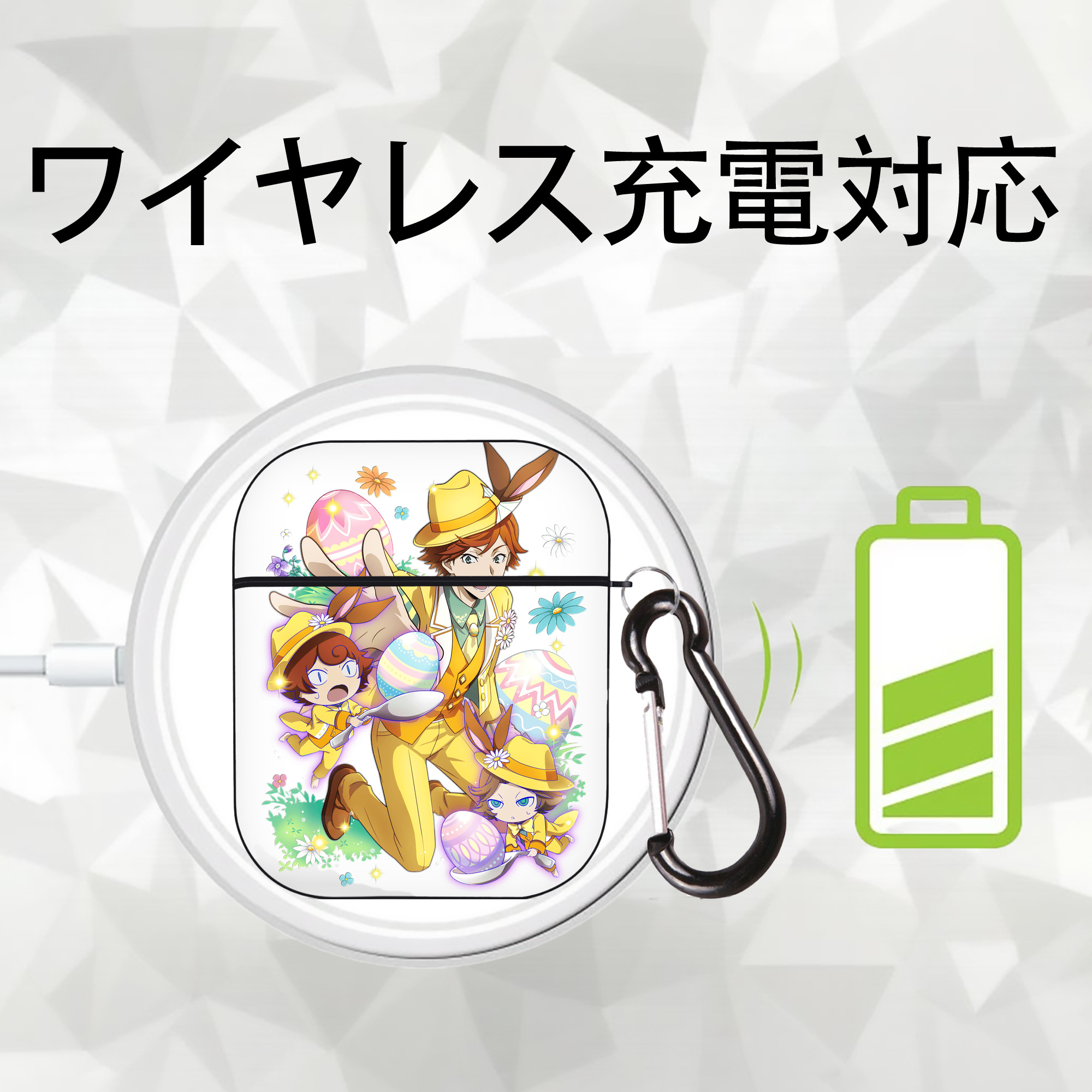 文豪ストレイドッグス Bungo Stray Dogs AirPods 第2世代保護ケース ハードシェル ブラック 耐衝撃・防指紋・カラビナ付き
