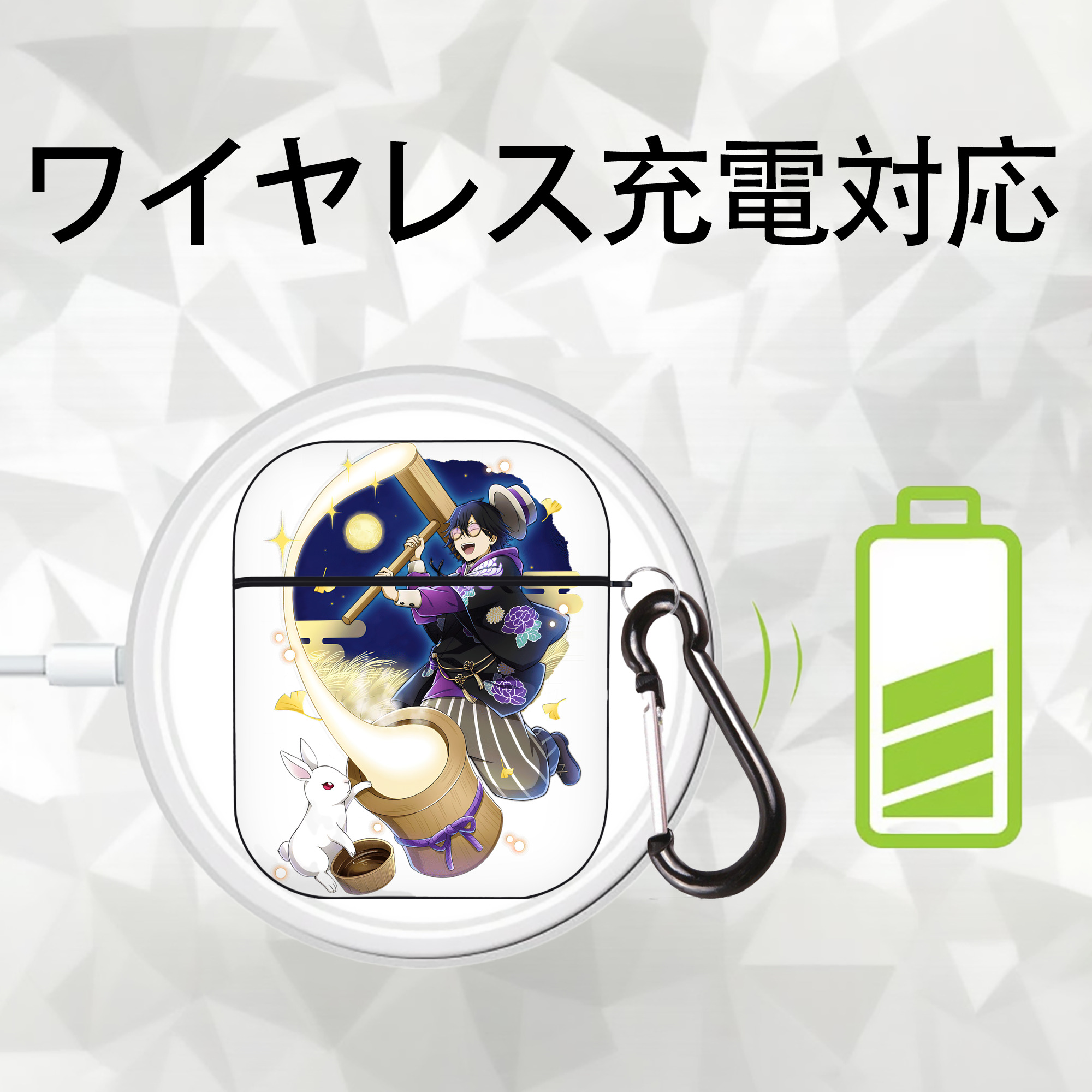 文豪ストレイドッグス Bungo Stray Dogs AirPods 第2世代保護ケース ハードシェル ブラック 耐衝撃・防指紋・カラビナ付き