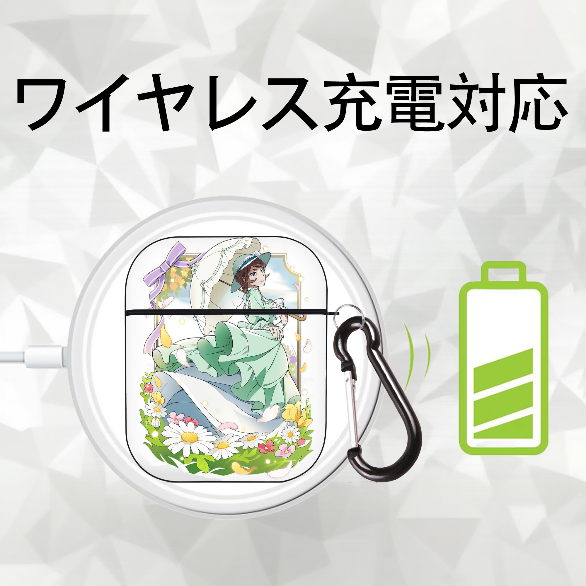 文豪ストレイドッグス Bungo Stray Dogs AirPods 第2世代保護ケース ハードシェル ブラック 耐衝撃・防指紋・カラビナ付き