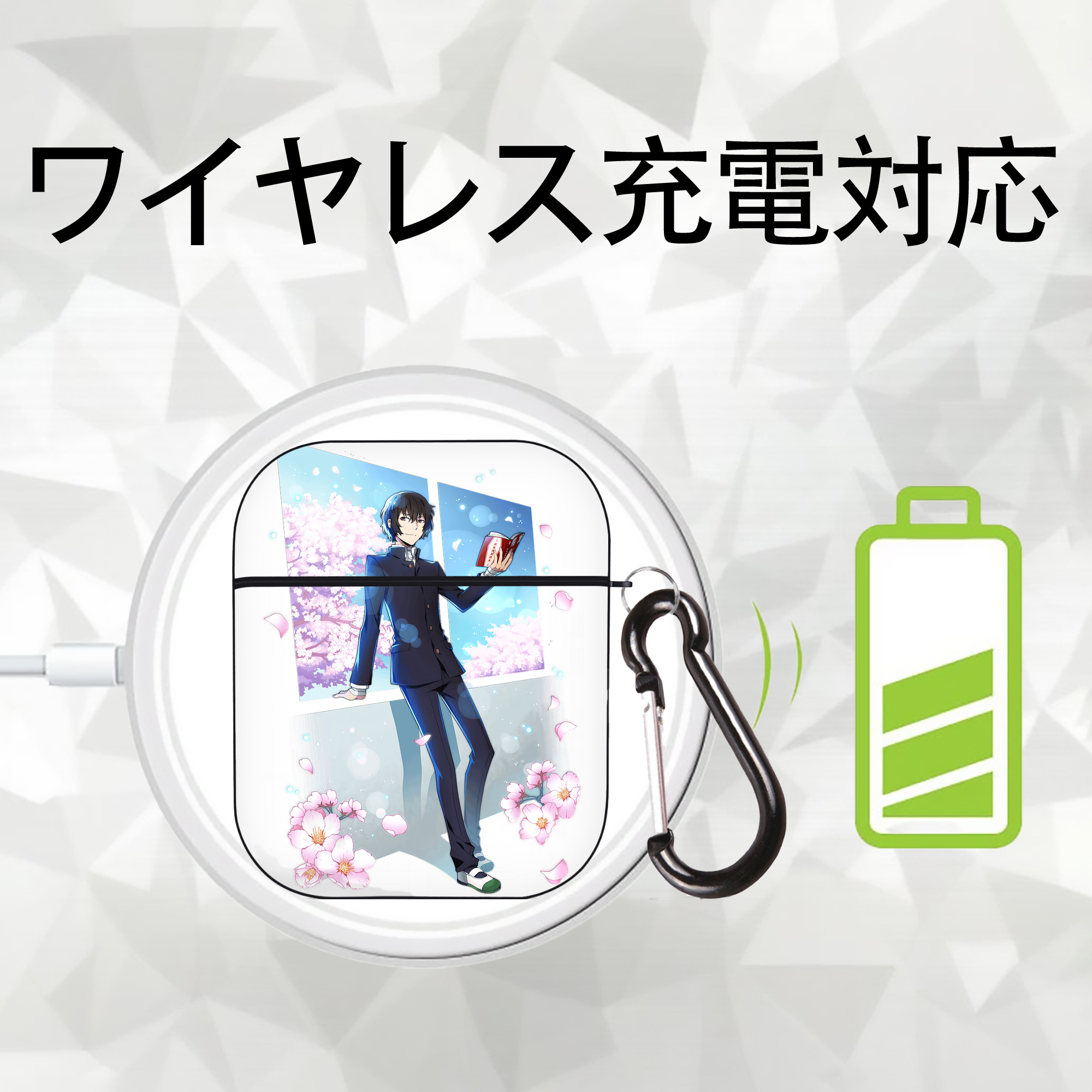 文豪ストレイドッグス Bungo Stray Dogs AirPods 第2世代保護ケース ハードシェル ブラック 耐衝撃・防指紋・カラビナ付き