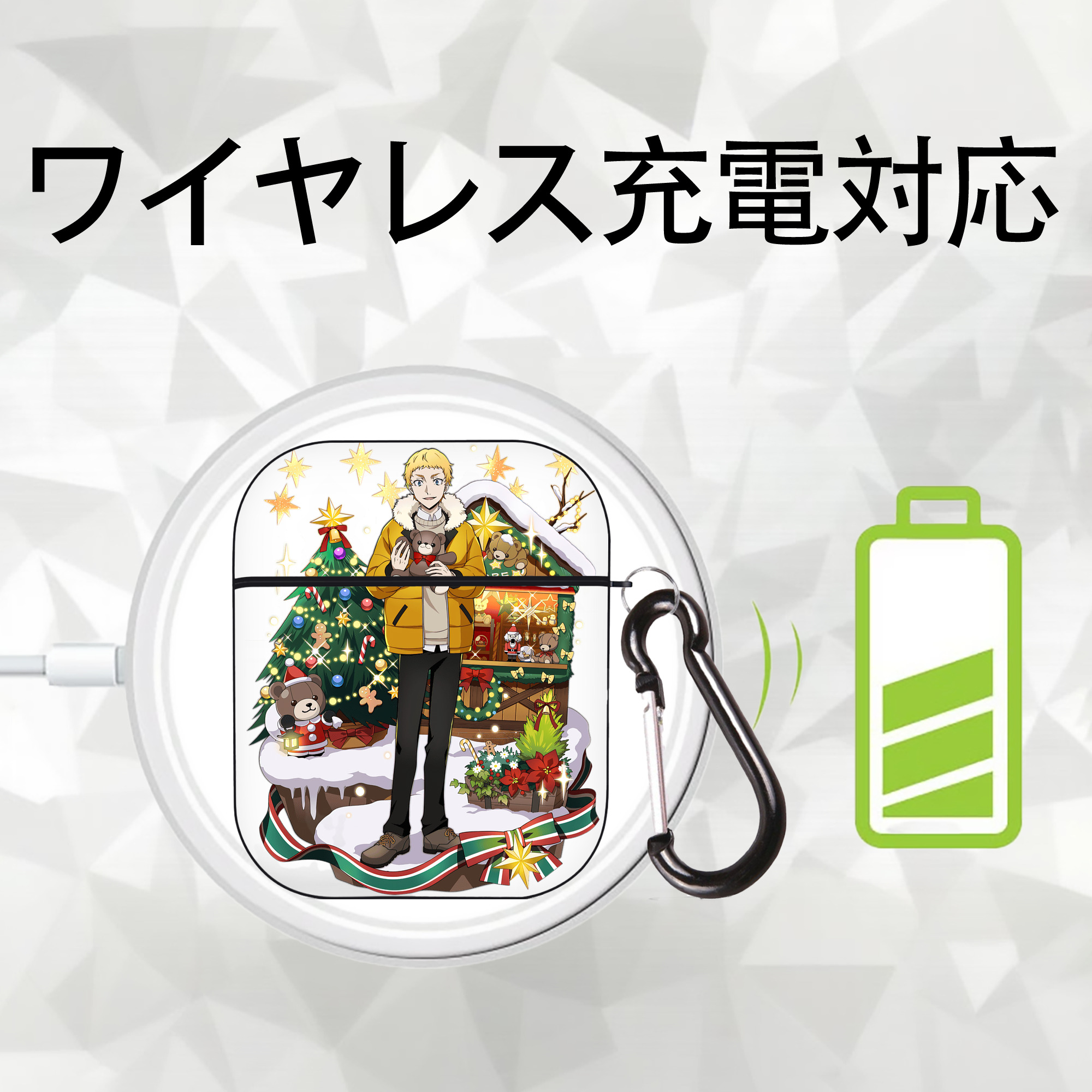 文豪ストレイドッグス Bungo Stray Dogs AirPods 第2世代保護ケース ハードシェル ブラック 耐衝撃・防指紋・カラビナ付き