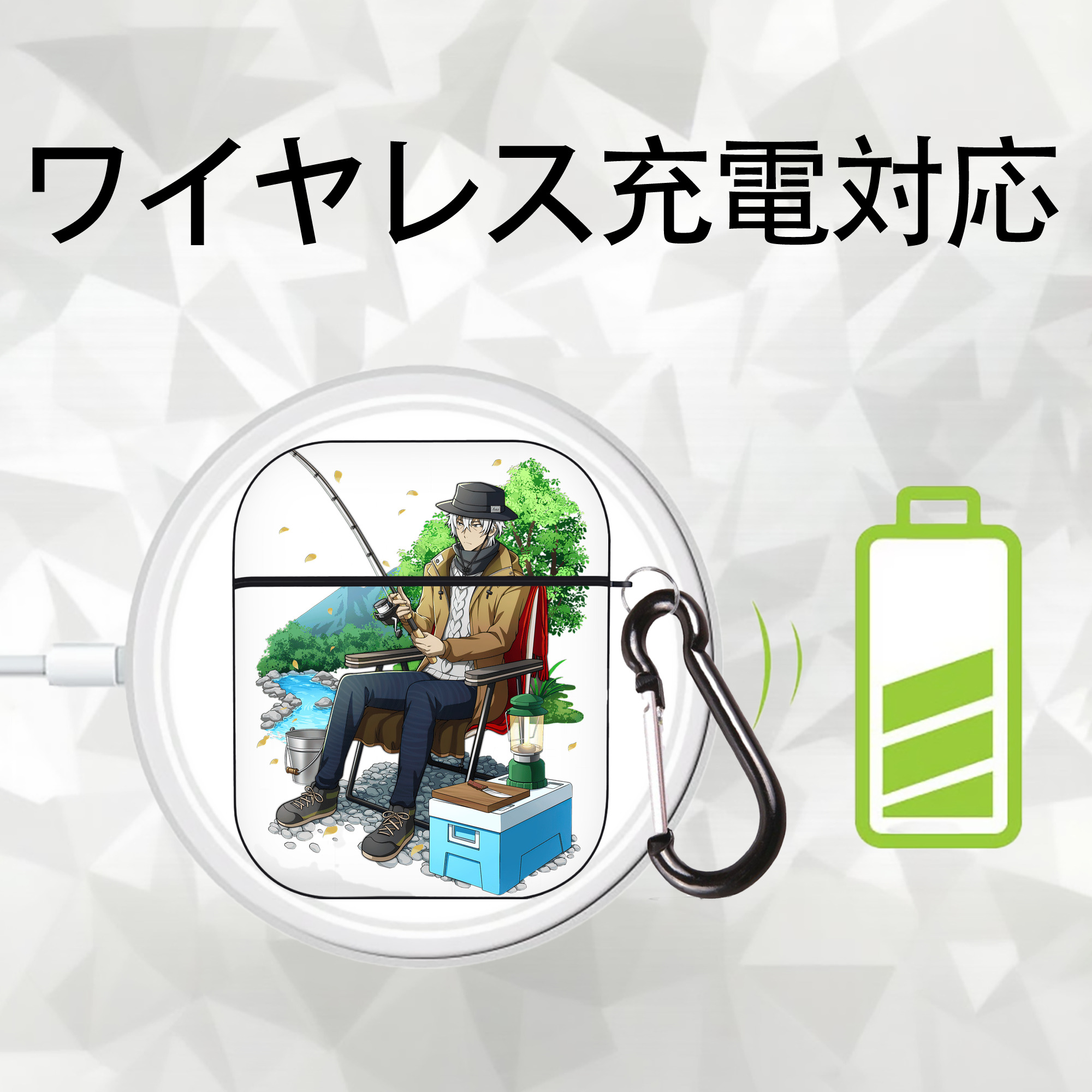 文豪ストレイドッグス Bungo Stray Dogs AirPods 第2世代保護ケース ハードシェル ブラック 耐衝撃・防指紋・カラビナ付き
