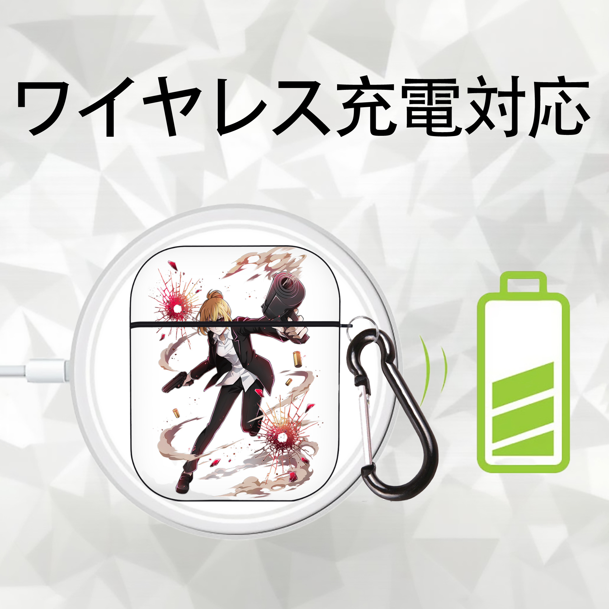 文豪ストレイドッグス Bungo Stray Dogs AirPods 第2世代保護ケース ハードシェル ブラック 耐衝撃・防指紋・カラビナ付き