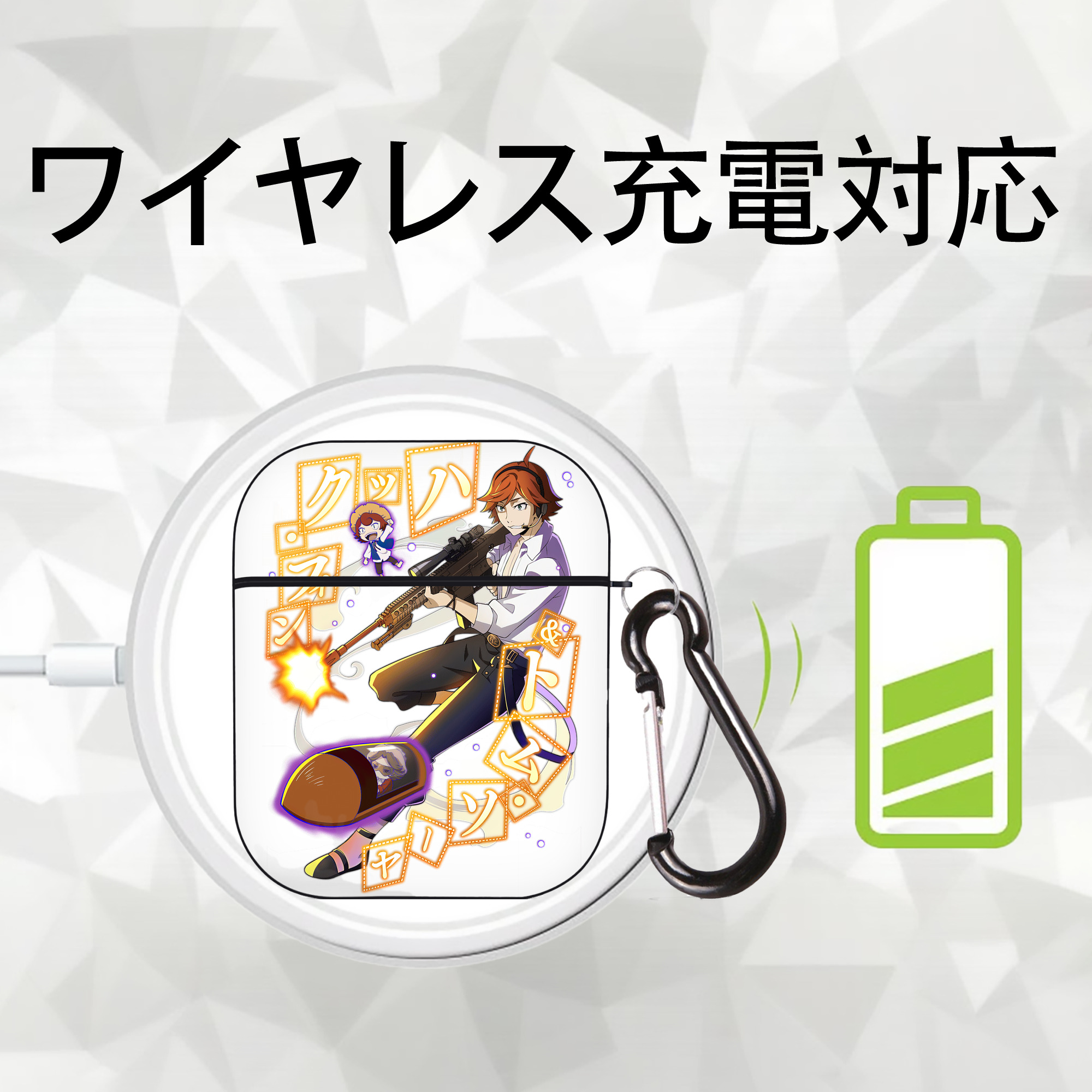 文豪ストレイドッグス Bungo Stray Dogs AirPods 第2世代保護ケース ハードシェル ブラック 耐衝撃・防指紋・カラビナ付き