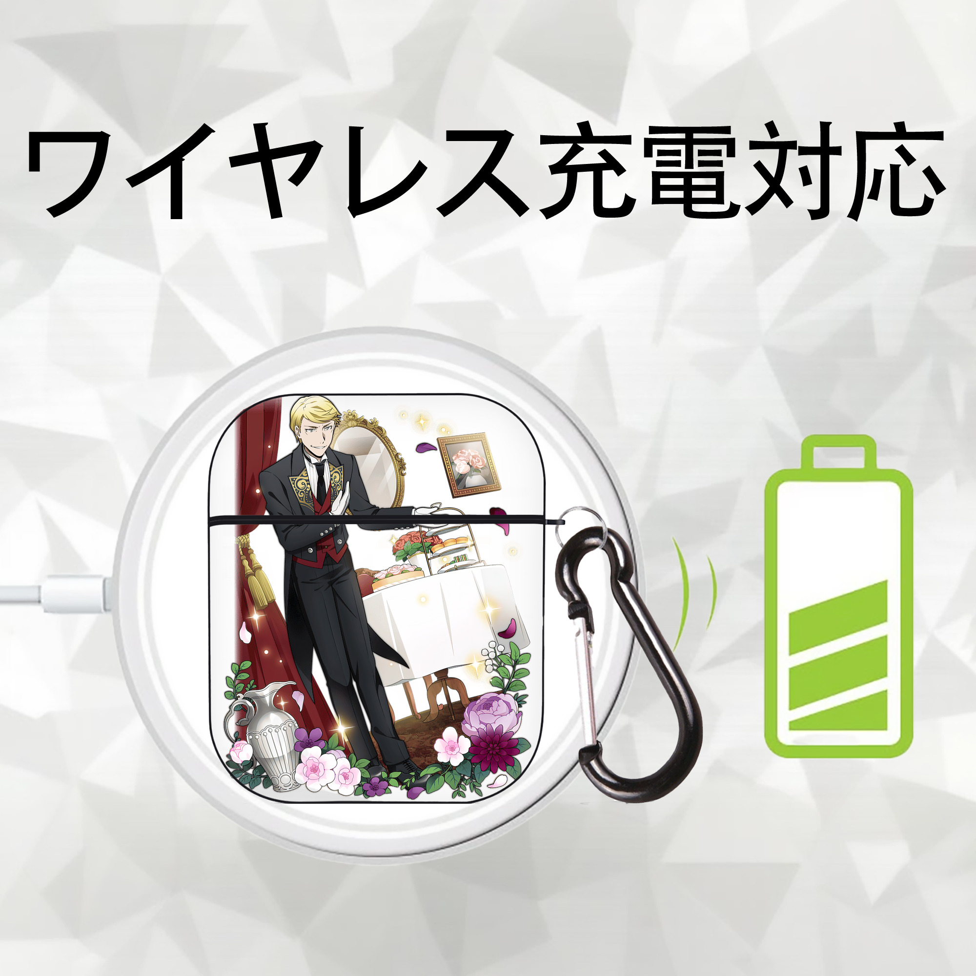 文豪ストレイドッグス Bungo Stray Dogs AirPods 第2世代保護ケース ハードシェル ブラック 耐衝撃・防指紋・カラビナ付き