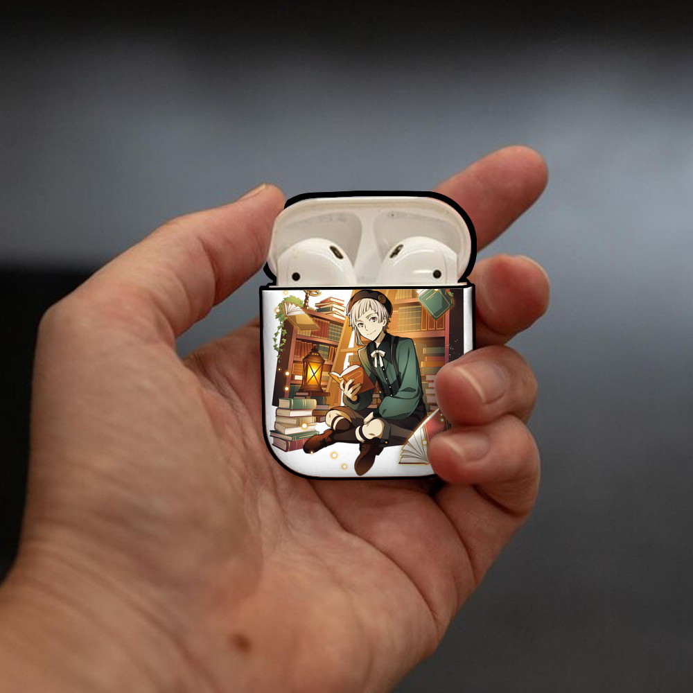 文豪ストレイドッグス Bungo Stray Dogs AirPods 第2世代保護ケース ハードシェル ブラック 耐衝撃・防指紋・カラビナ付き