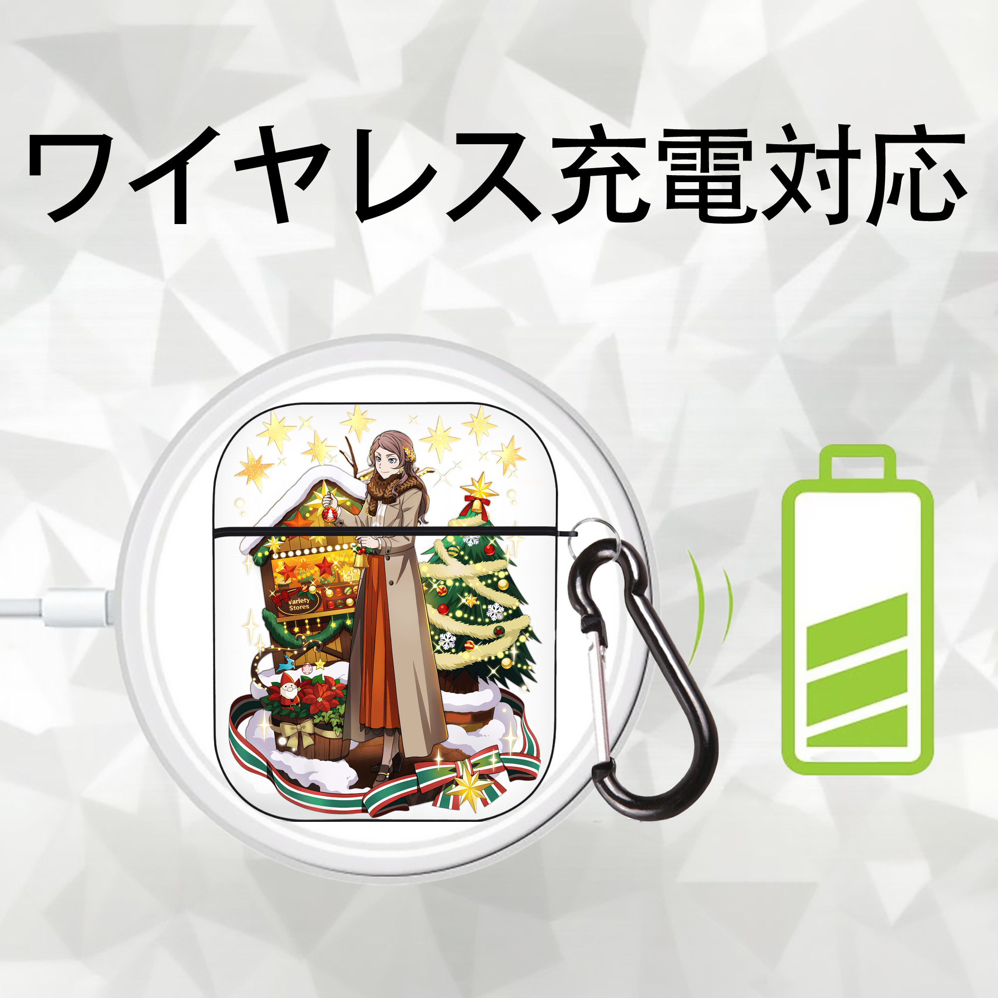 文豪ストレイドッグス Bungo Stray Dogs AirPods 第2世代保護ケース ハードシェル ブラック 耐衝撃・防指紋・カラビナ付き