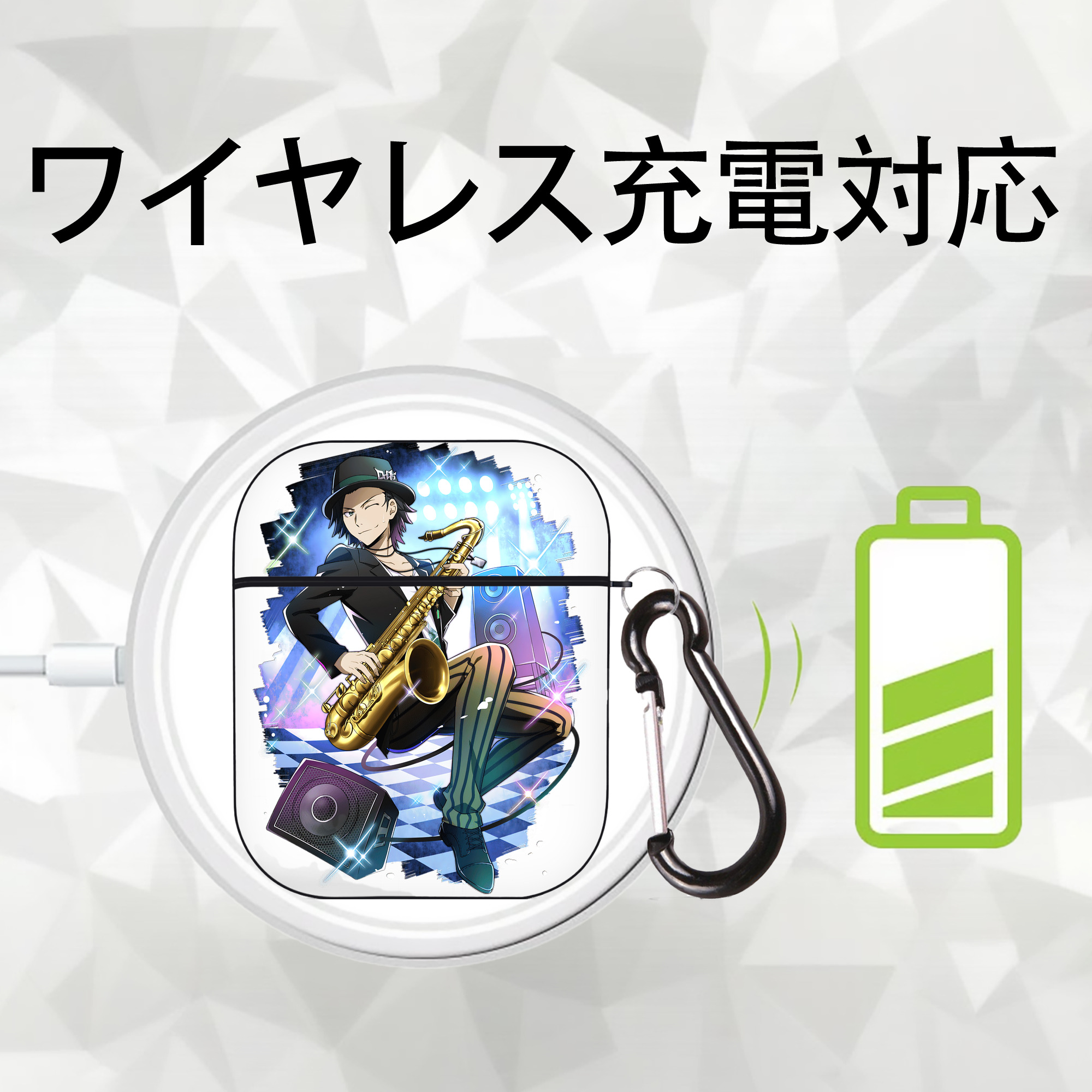 文豪ストレイドッグス Bungo Stray Dogs AirPods 第2世代保護ケース ハードシェル ブラック 耐衝撃・防指紋・カラビナ付き