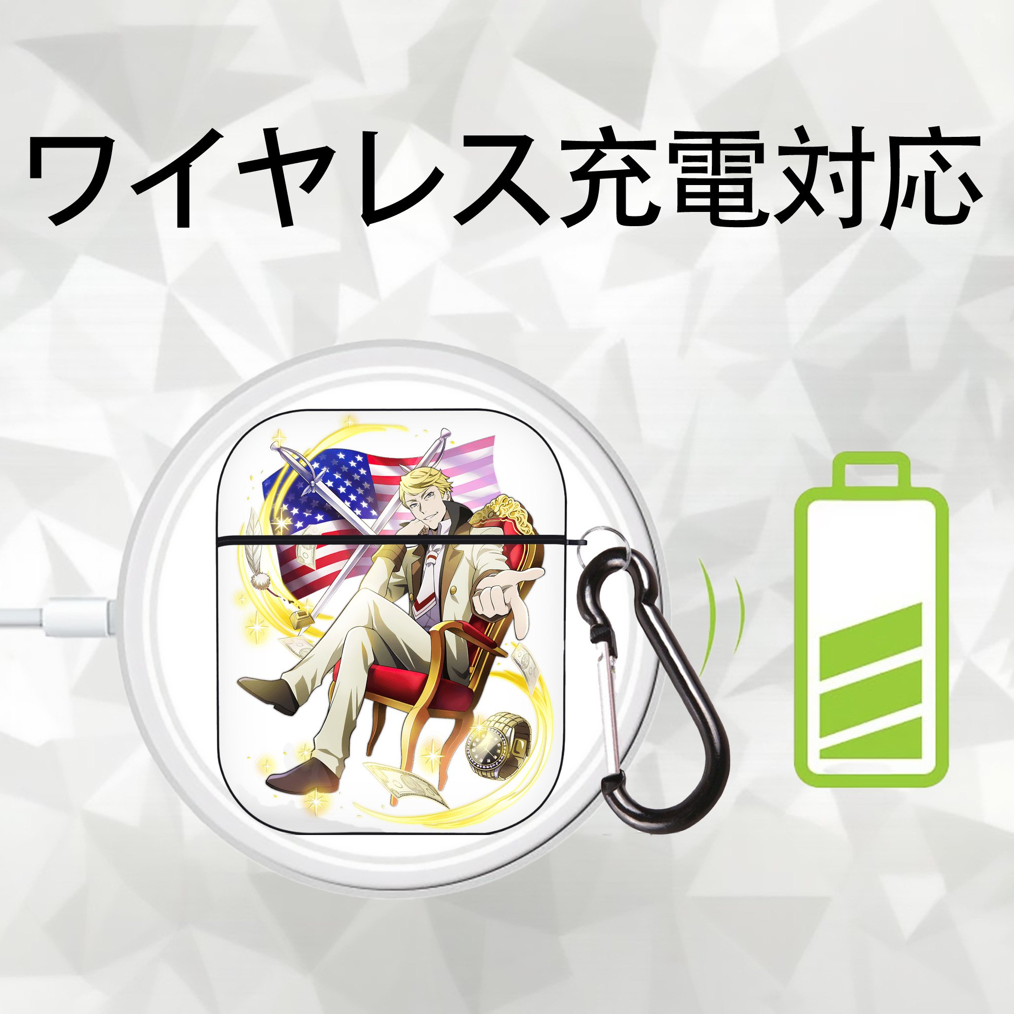 文豪ストレイドッグス Bungo Stray Dogs AirPods 第2世代保護ケース ハードシェル ブラック 耐衝撃・防指紋・カラビナ付き
