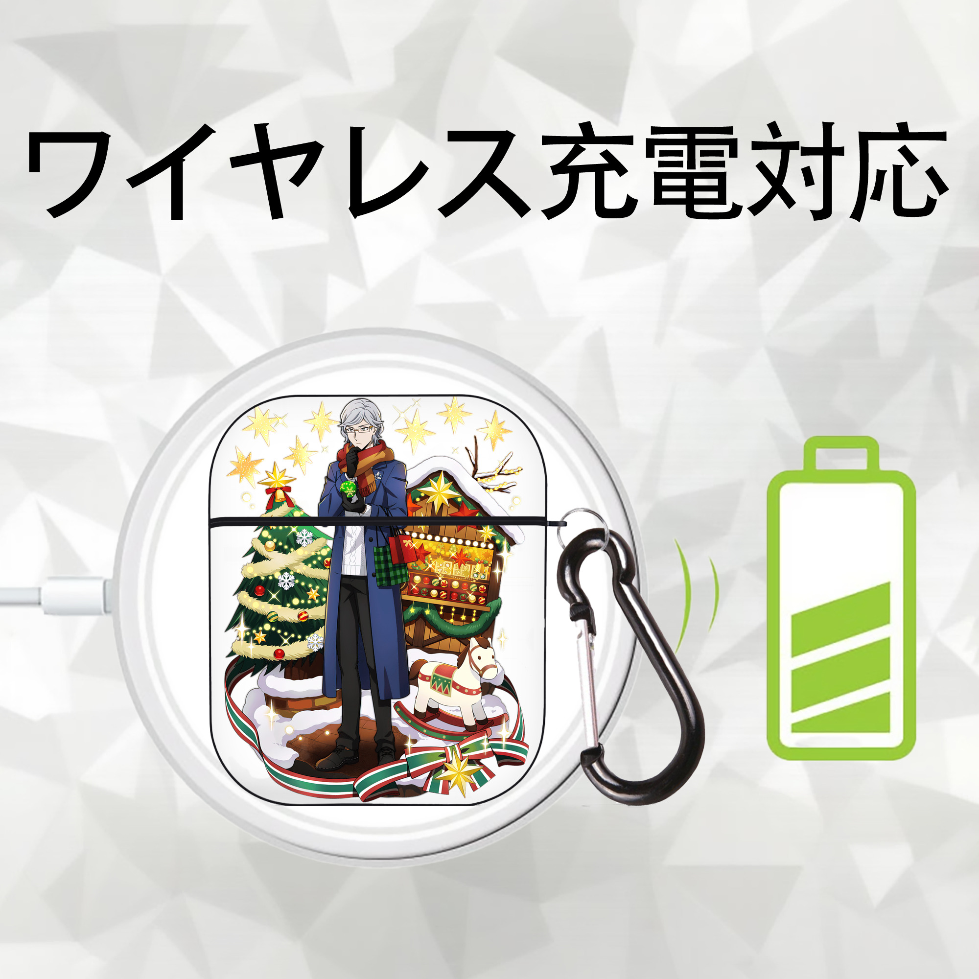 文豪ストレイドッグス Bungo Stray Dogs AirPods 第2世代保護ケース ハードシェル ブラック 耐衝撃・防指紋・カラビナ付き