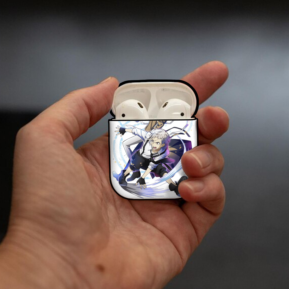 文豪ストレイドッグス Bungo Stray Dogs AirPods 第2世代保護ケース ハードシェル ブラック 耐衝撃・防指紋・カラビナ付き