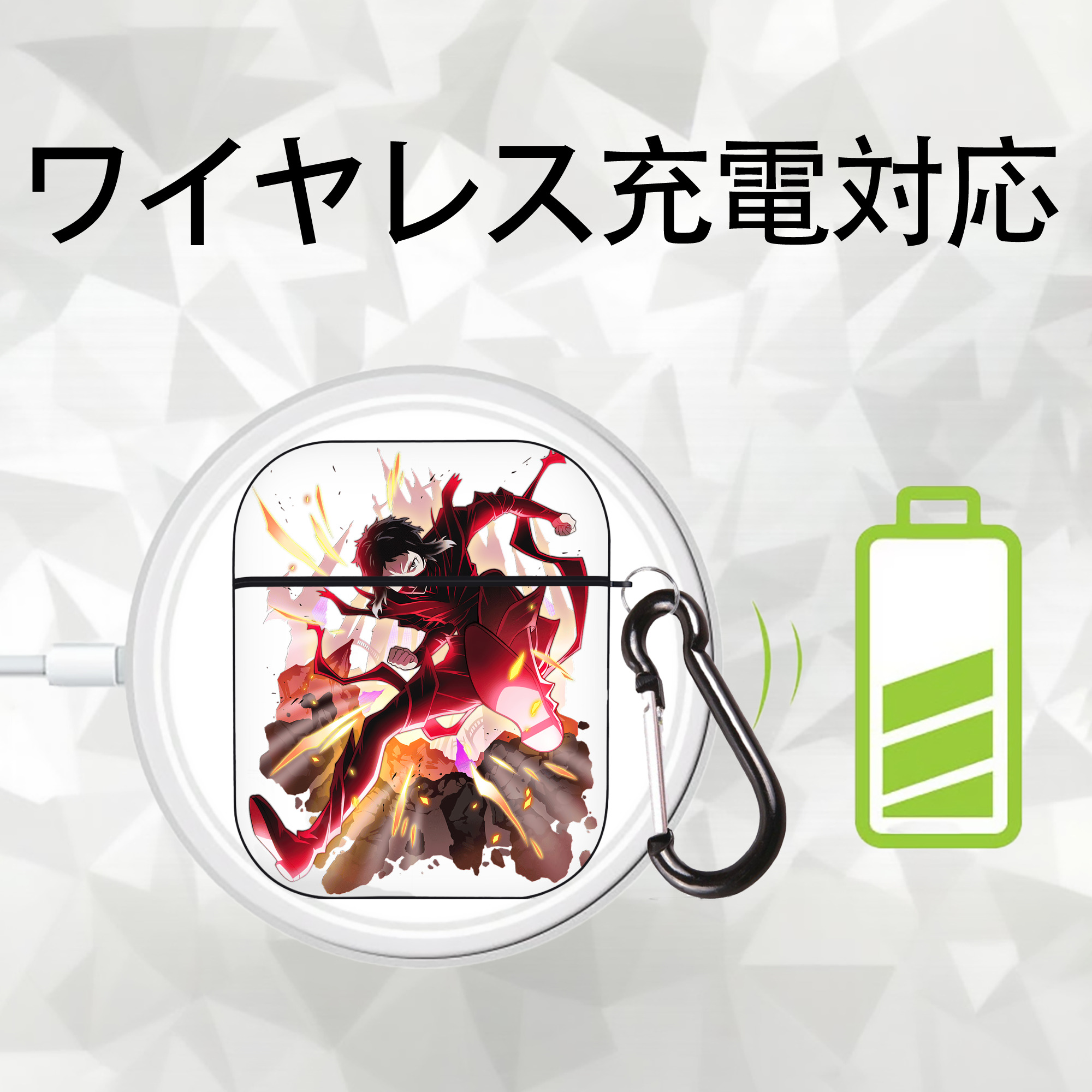 文豪ストレイドッグス Bungo Stray Dogs AirPods 第2世代保護ケース ハードシェル ブラック 耐衝撃・防指紋・カラビナ付き