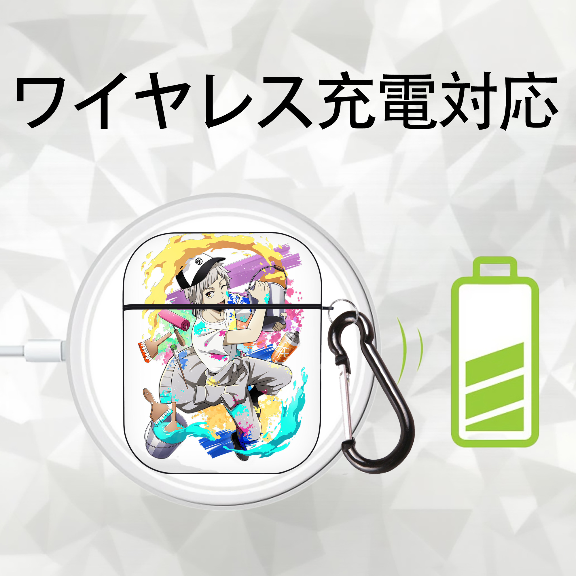 文豪ストレイドッグス Bungo Stray Dogs AirPods 第2世代保護ケース ハードシェル ブラック 耐衝撃・防指紋・カラビナ付き