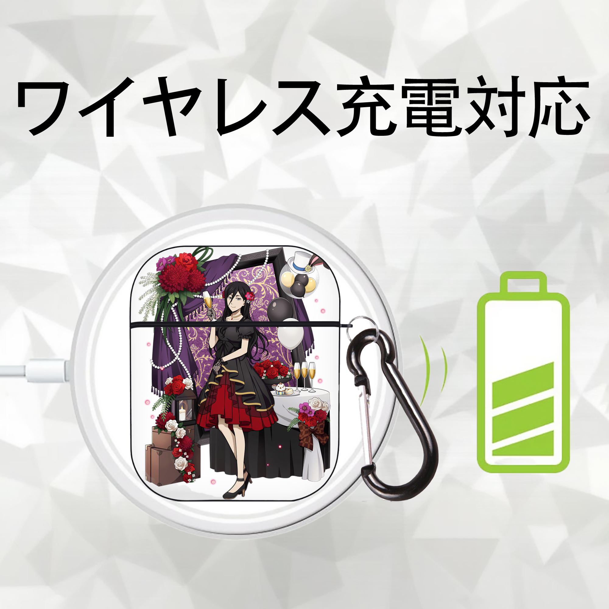 文豪ストレイドッグス Bungo Stray Dogs AirPods 第2世代保護ケース ハードシェル ブラック 耐衝撃・防指紋・カラビナ付き