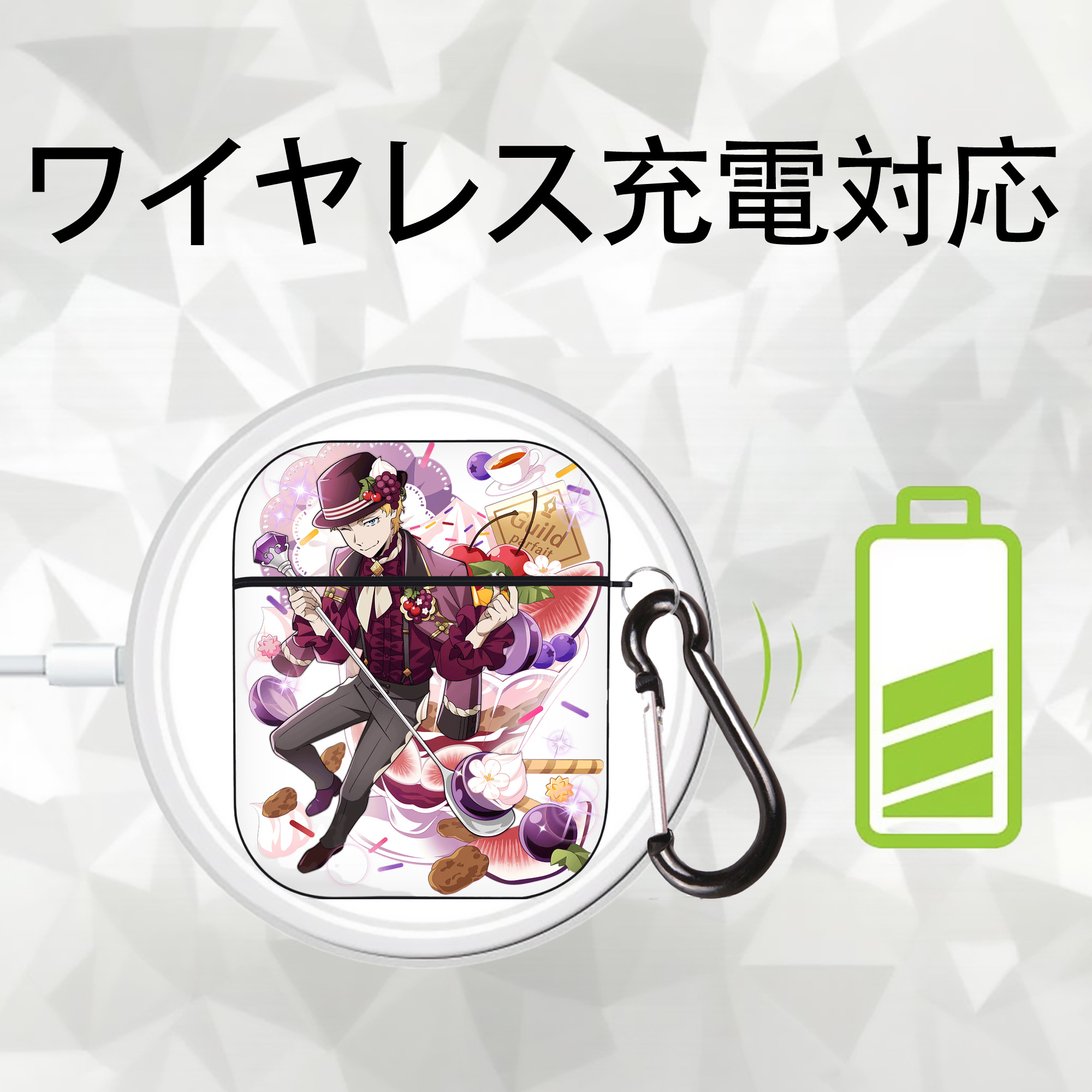 文豪ストレイドッグス Bungo Stray Dogs AirPods 第2世代保護ケース ハードシェル ブラック 耐衝撃・防指紋・カラビナ付き