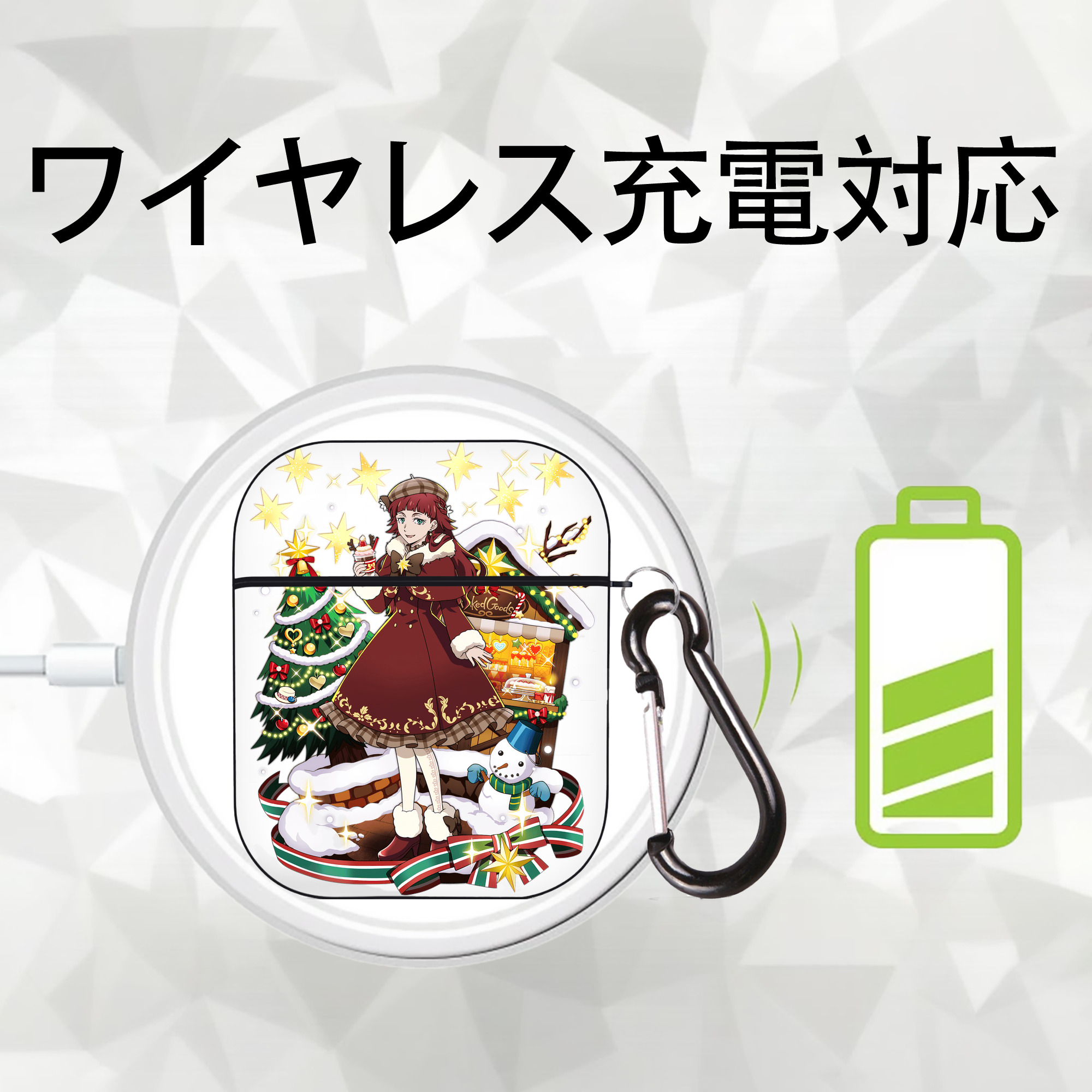 文豪ストレイドッグス Bungo Stray Dogs AirPods 第2世代保護ケース ハードシェル ブラック 耐衝撃・防指紋・カラビナ付き