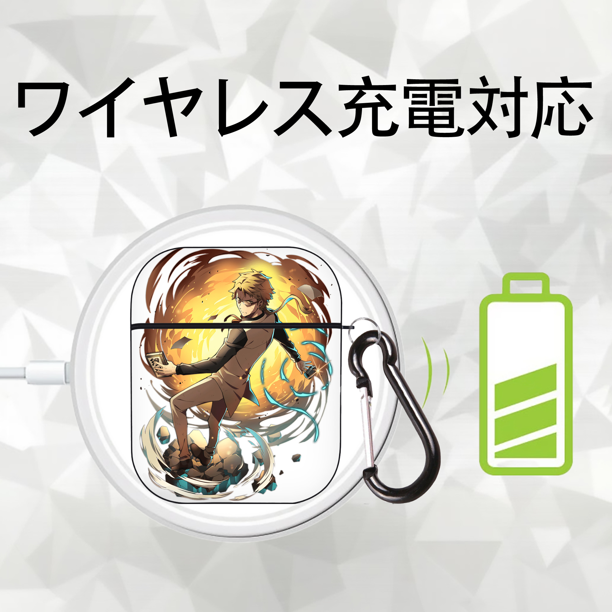 文豪ストレイドッグス Bungo Stray Dogs AirPods 第2世代保護ケース ハードシェル ブラック 耐衝撃・防指紋・カラビナ付き