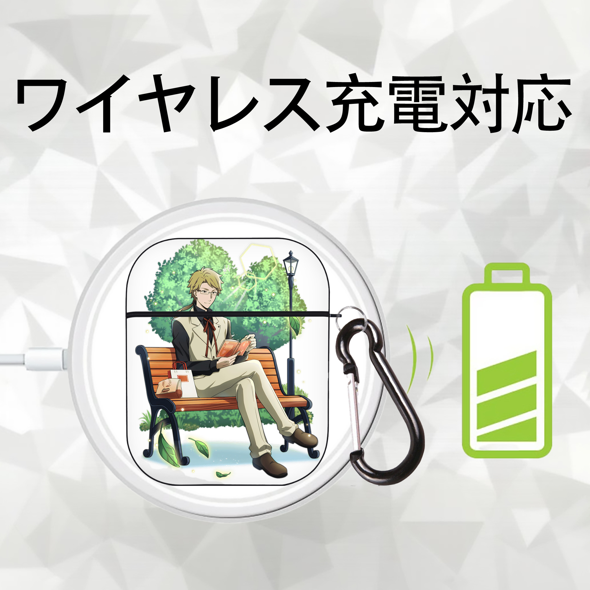 文豪ストレイドッグス Bungo Stray Dogs AirPods 第2世代保護ケース ハードシェル ブラック 耐衝撃・防指紋・カラビナ付き