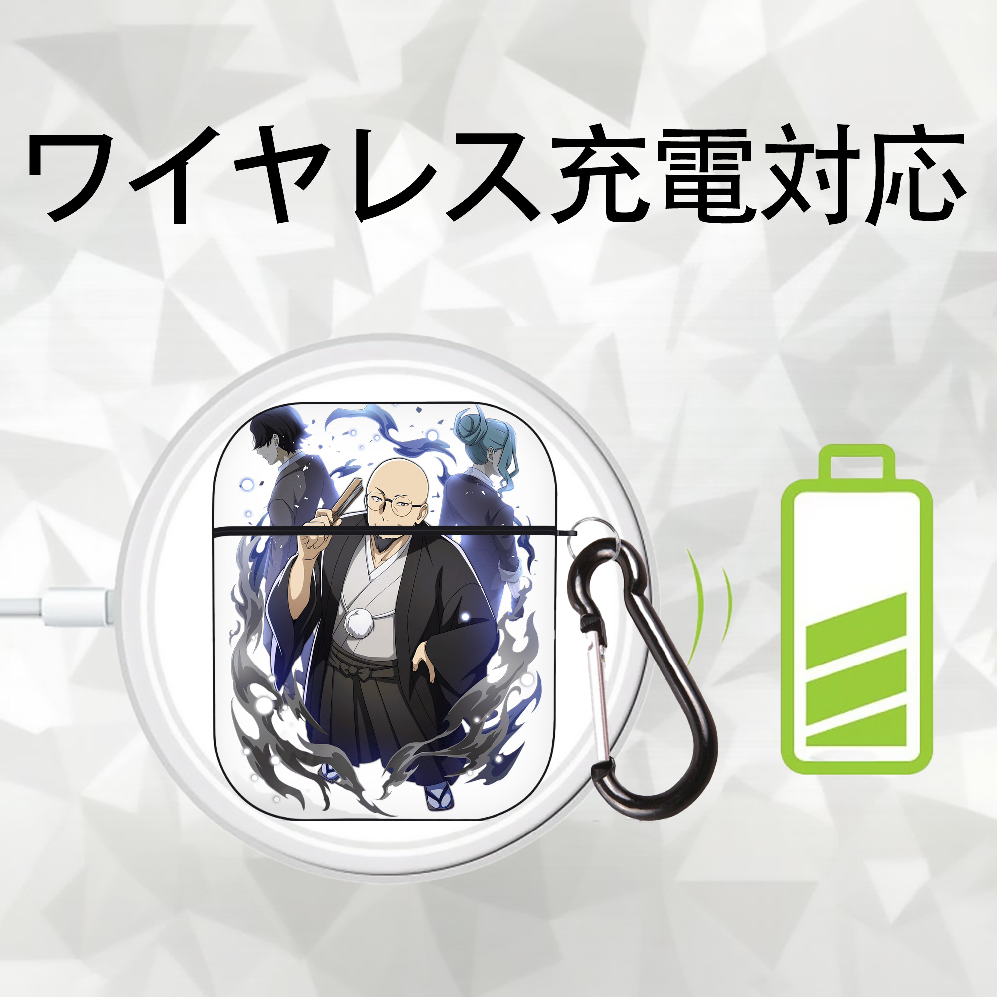 文豪ストレイドッグス Bungo Stray Dogs AirPods 第2世代保護ケース ハードシェル ブラック 耐衝撃・防指紋・カラビナ付き