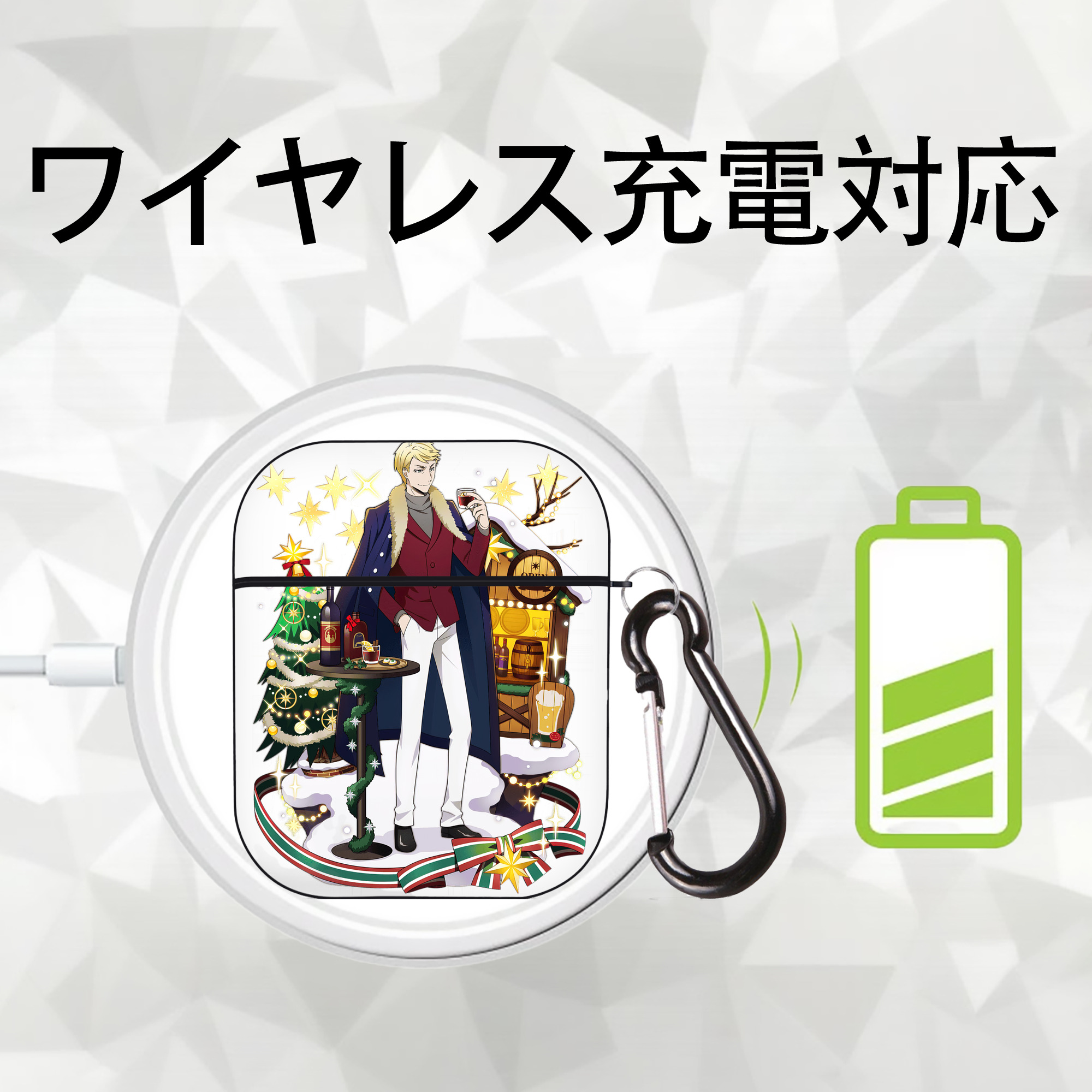文豪ストレイドッグス Bungo Stray Dogs AirPods 第2世代保護ケース ハードシェル ブラック 耐衝撃・防指紋・カラビナ付き